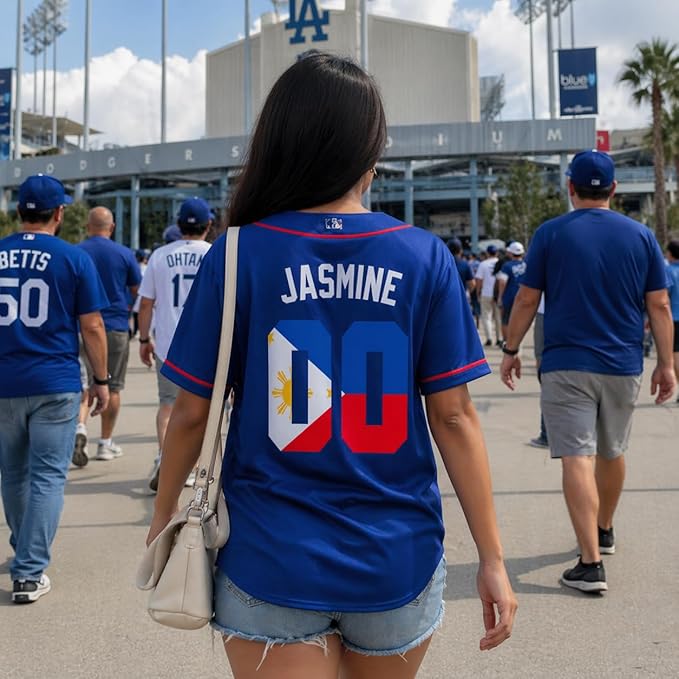 Custom Philippines Baseball Jersey Filipino Fan Script Crest Blue – Personalized Name Number