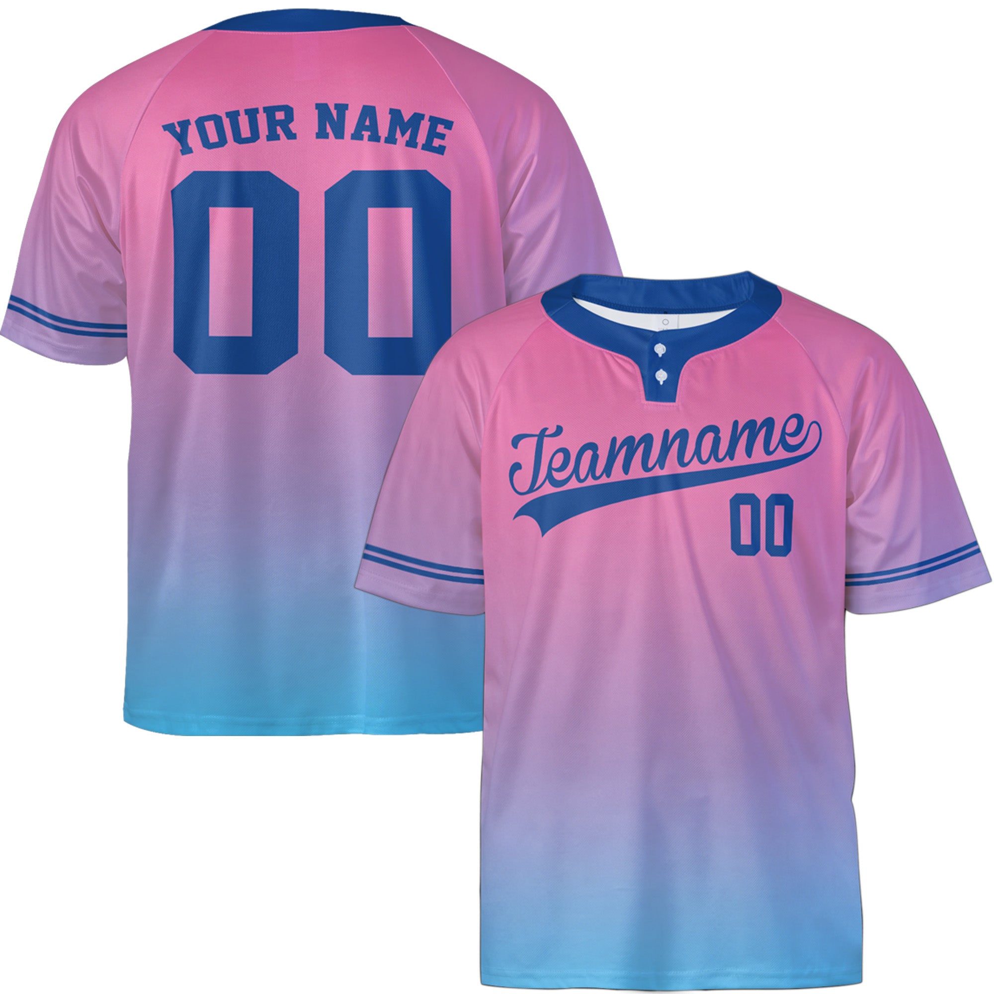 Custom Two Button Softball Jersey Pink and Blue Gradient – Design Your Own