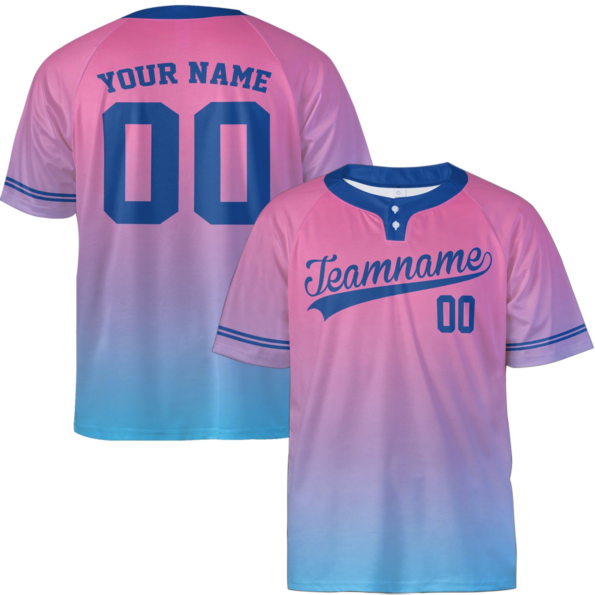 Custom Two Button Softball Jersey Pink and Blue Gradient – Design Your Own