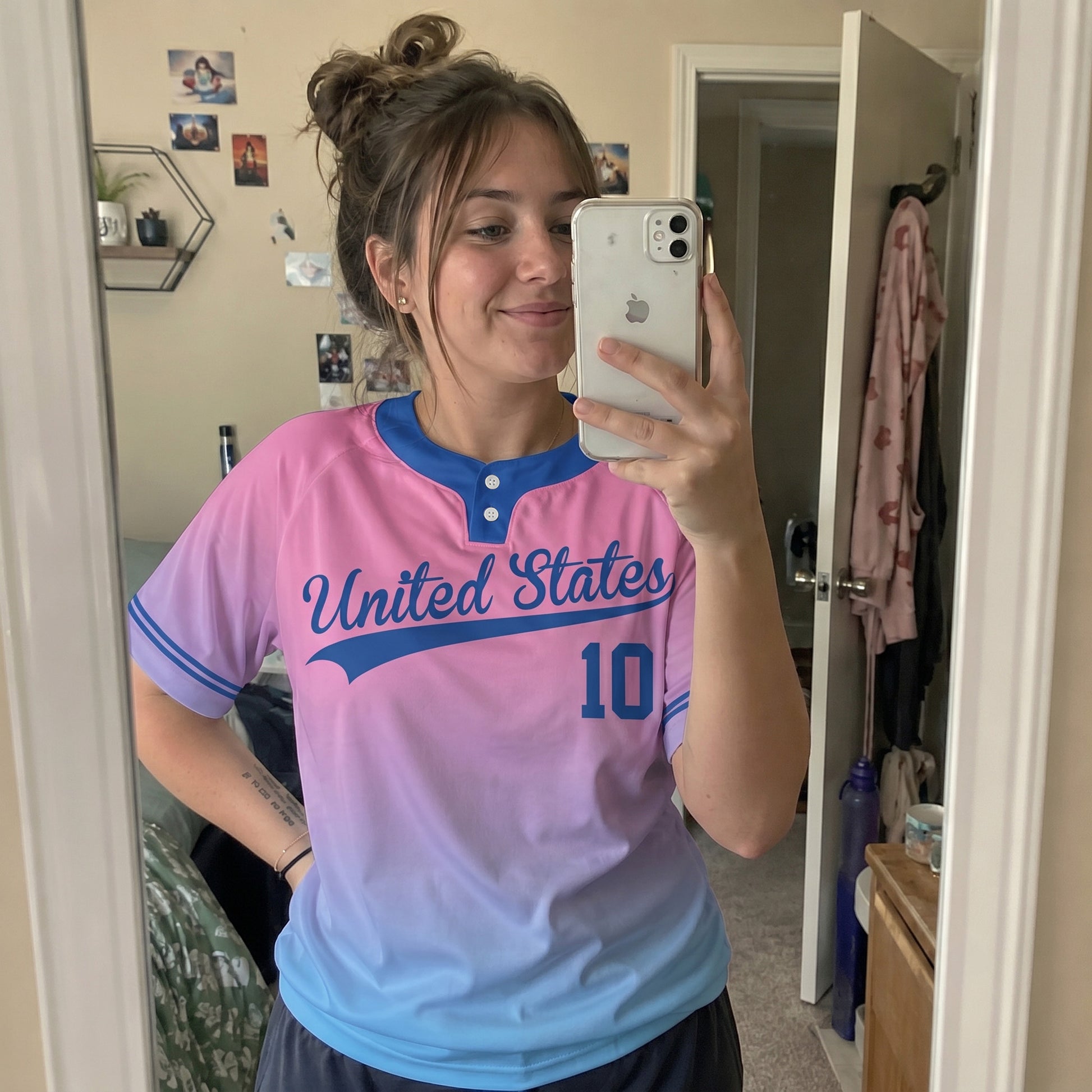 Custom Two Button Softball Jersey Pink and Blue Gradient – Design Your Own