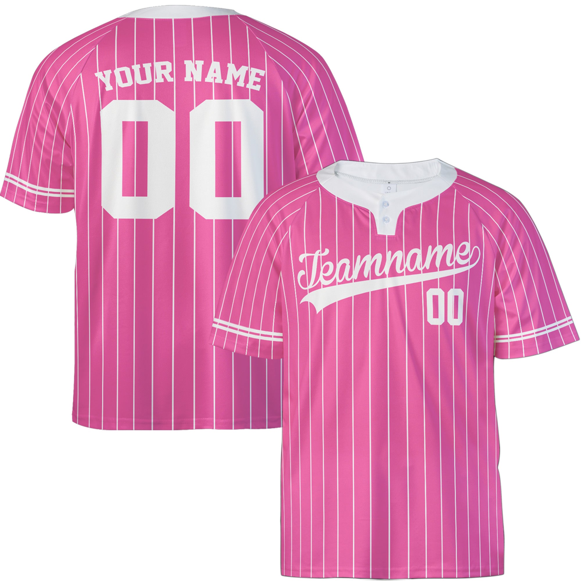 Custom Two Button Softball Jersey Pink and White Pinstripe – Design Your Own