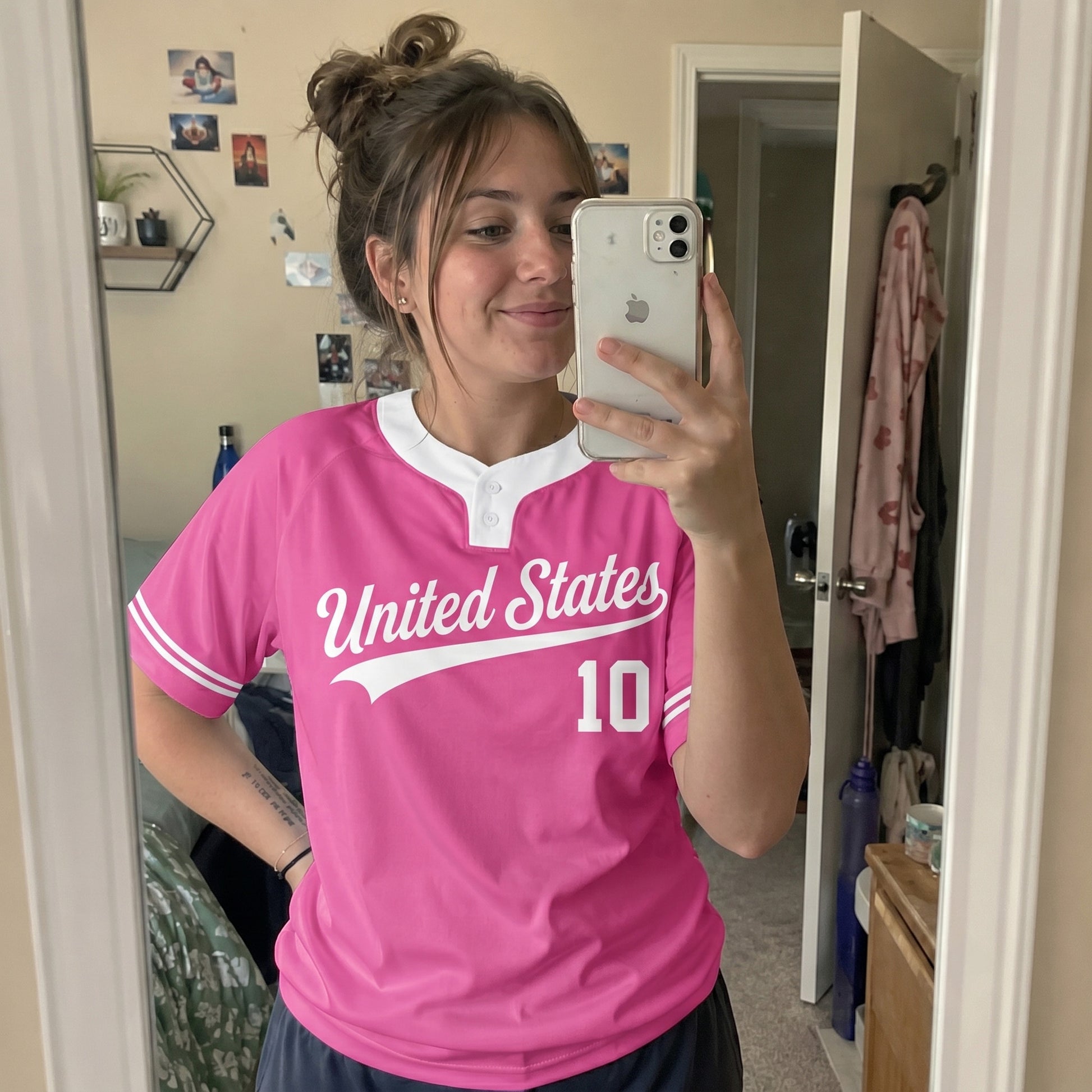 Custom Two Button Softball Jersey Pink and White – Design Your Own