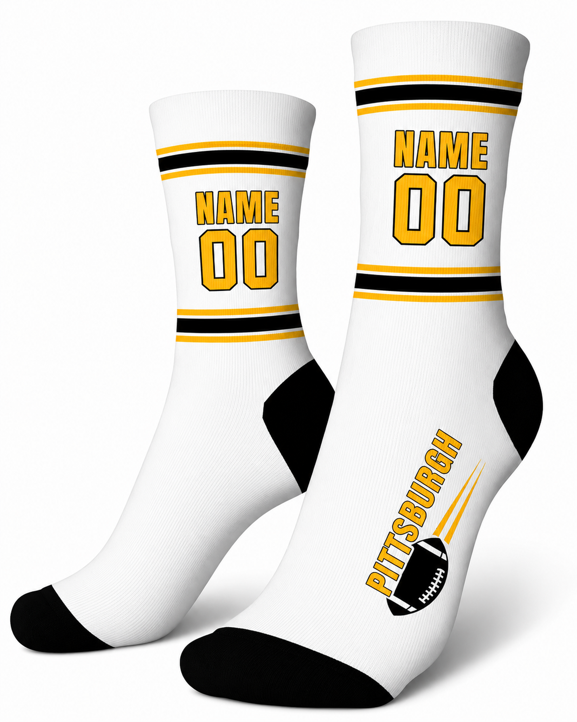Custom City Sports Socks Pittsburgh White - Personalized Name Number