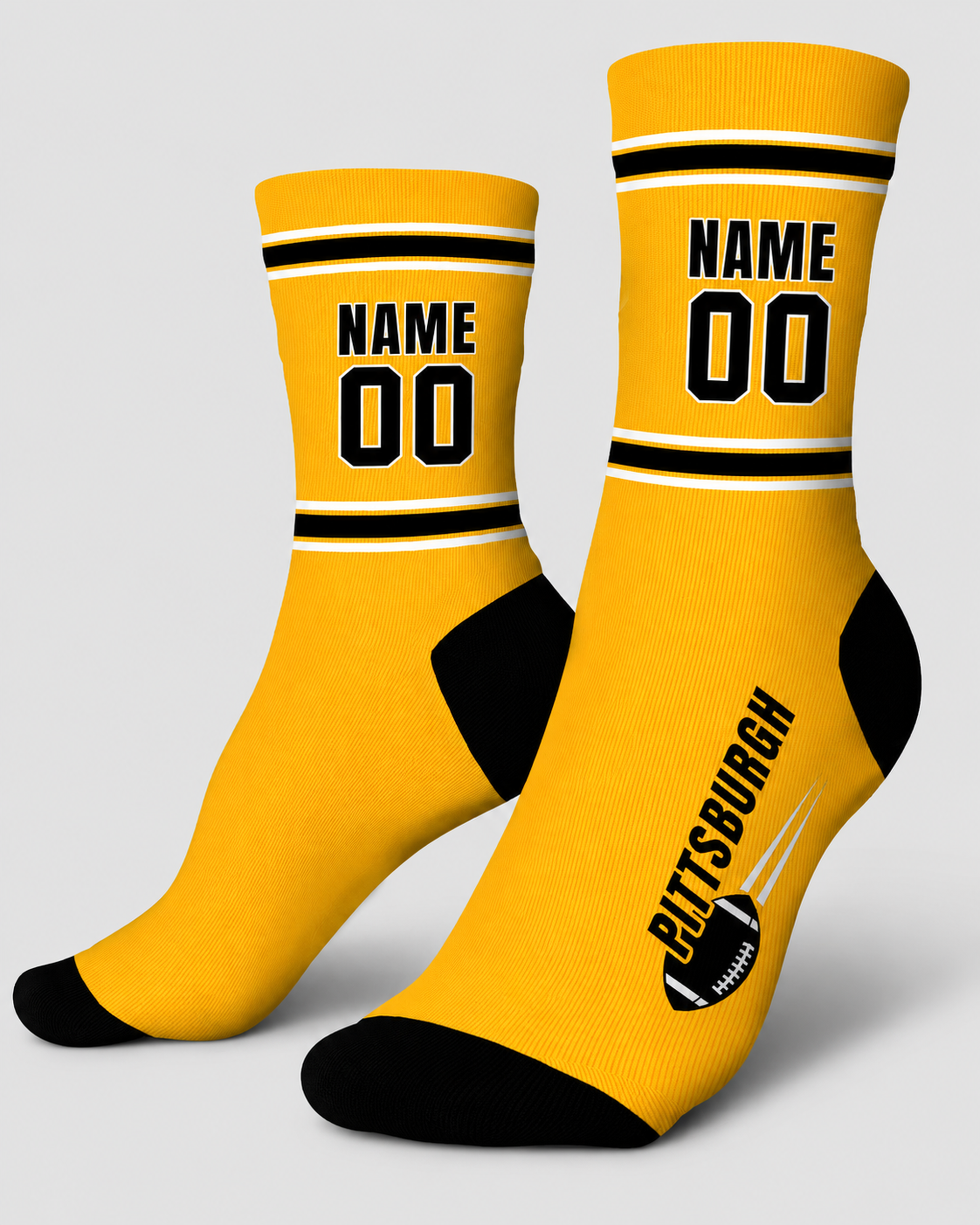 Custom City Sports Socks Pittsburgh Yellow - Personalized Name Number