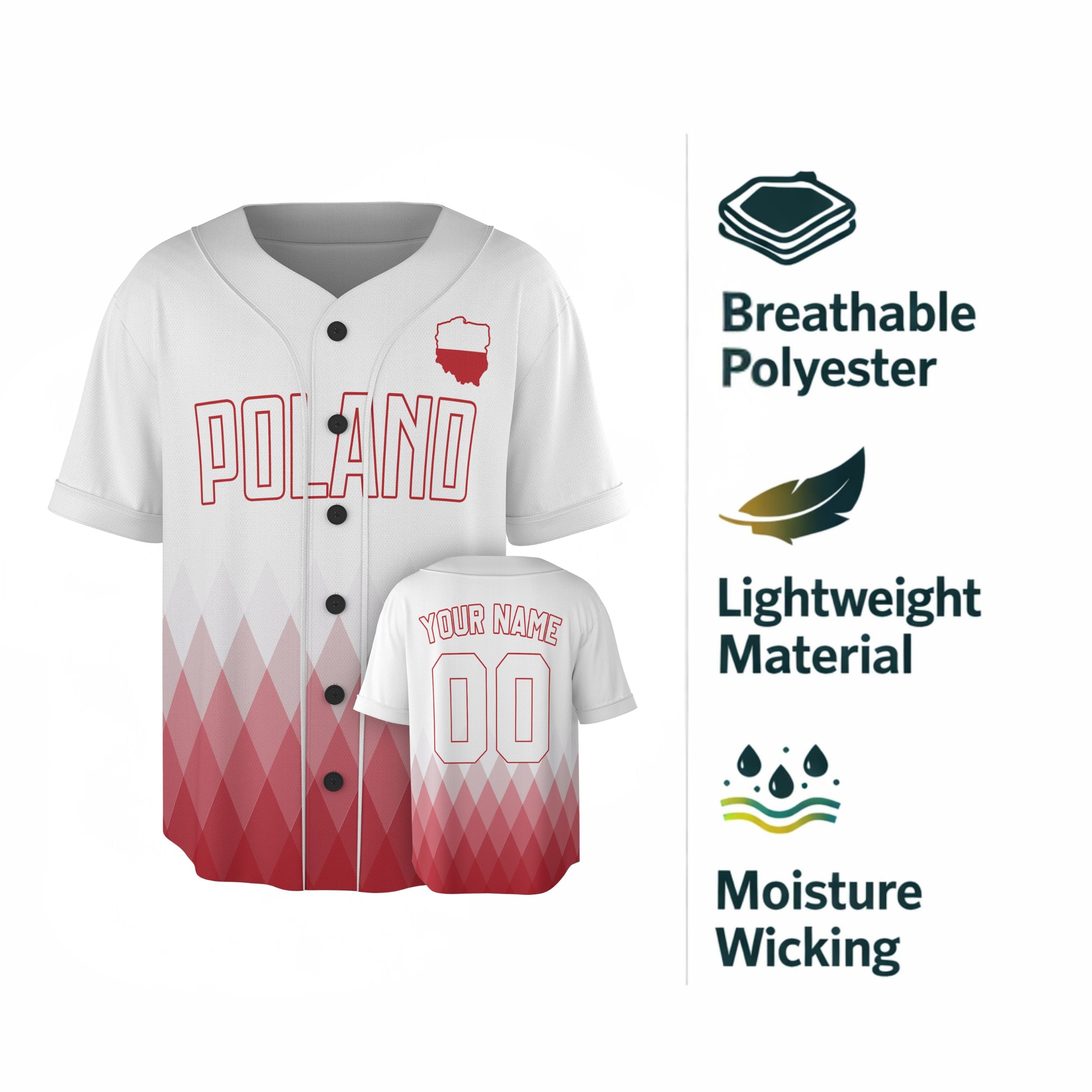 Custom Poland Baseball Jersey Polish Fan Polska Vintage Script – Personalized Name Number
