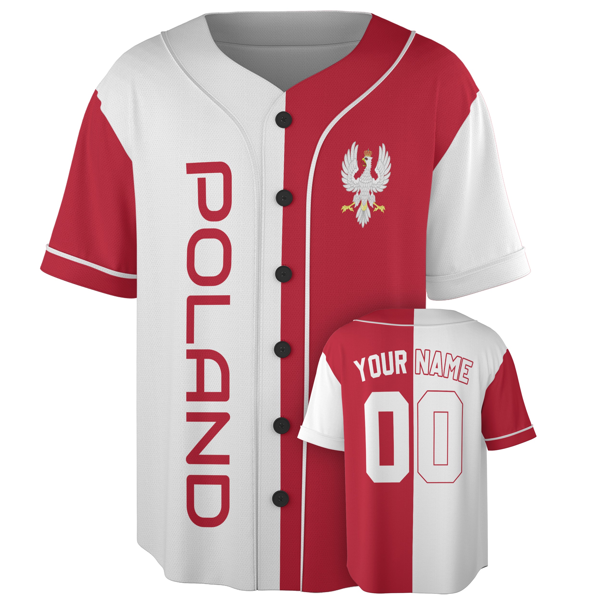 Custom Poland Baseball Jersey Polish Fan Split Eagle – Personalized Name Number