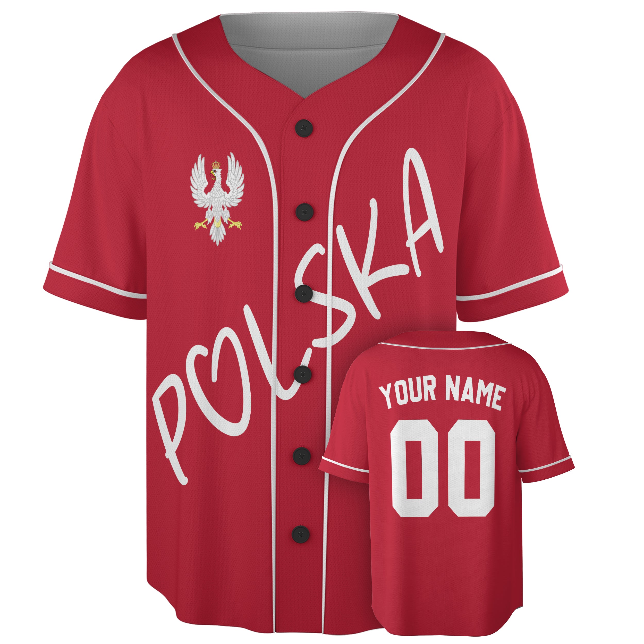 Custom Poland Baseball Jersey Polish Fan Polska Script – Personalized Name Number