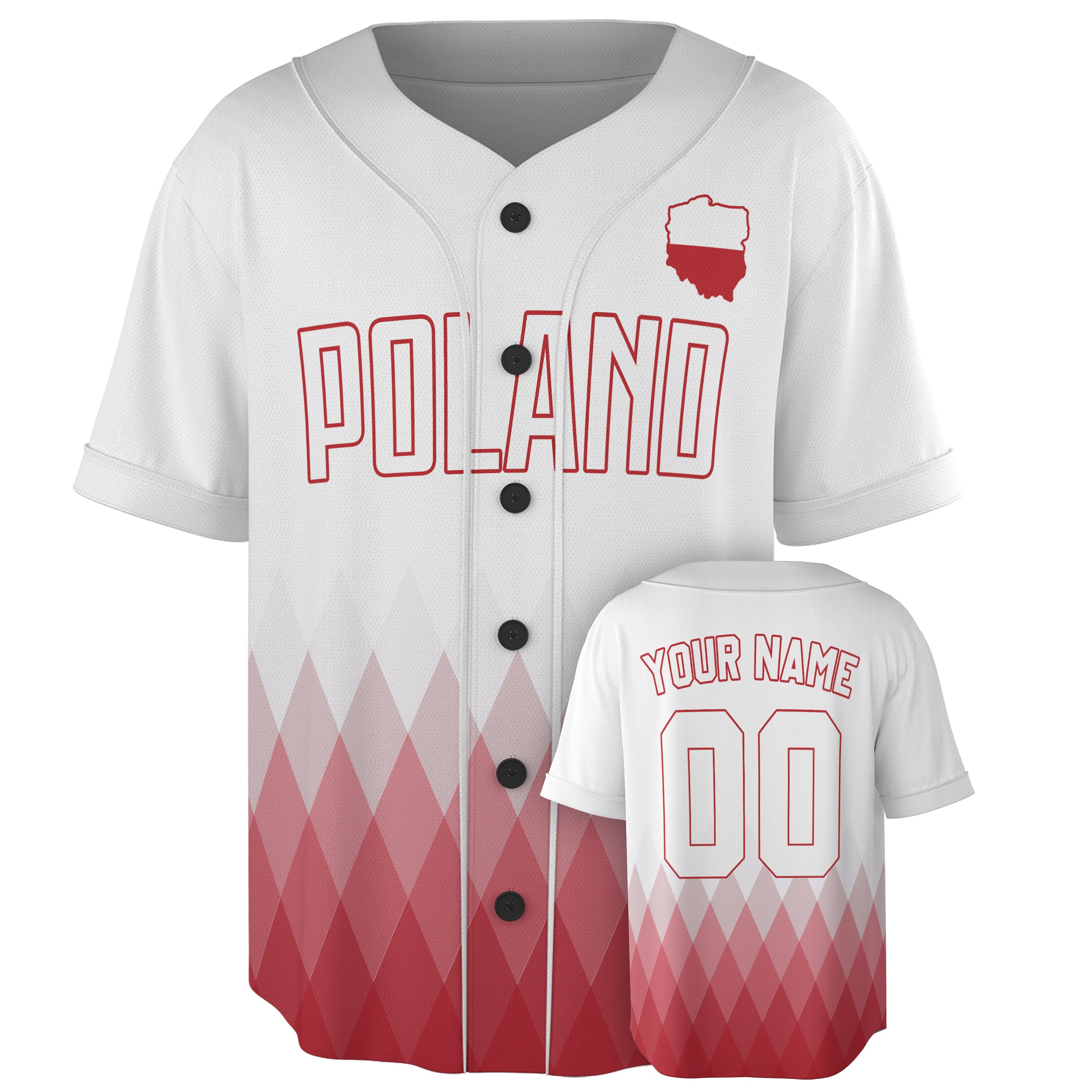 Custom Poland Baseball Jersey Polish Fan Diamond Fade – Personalized Name Number