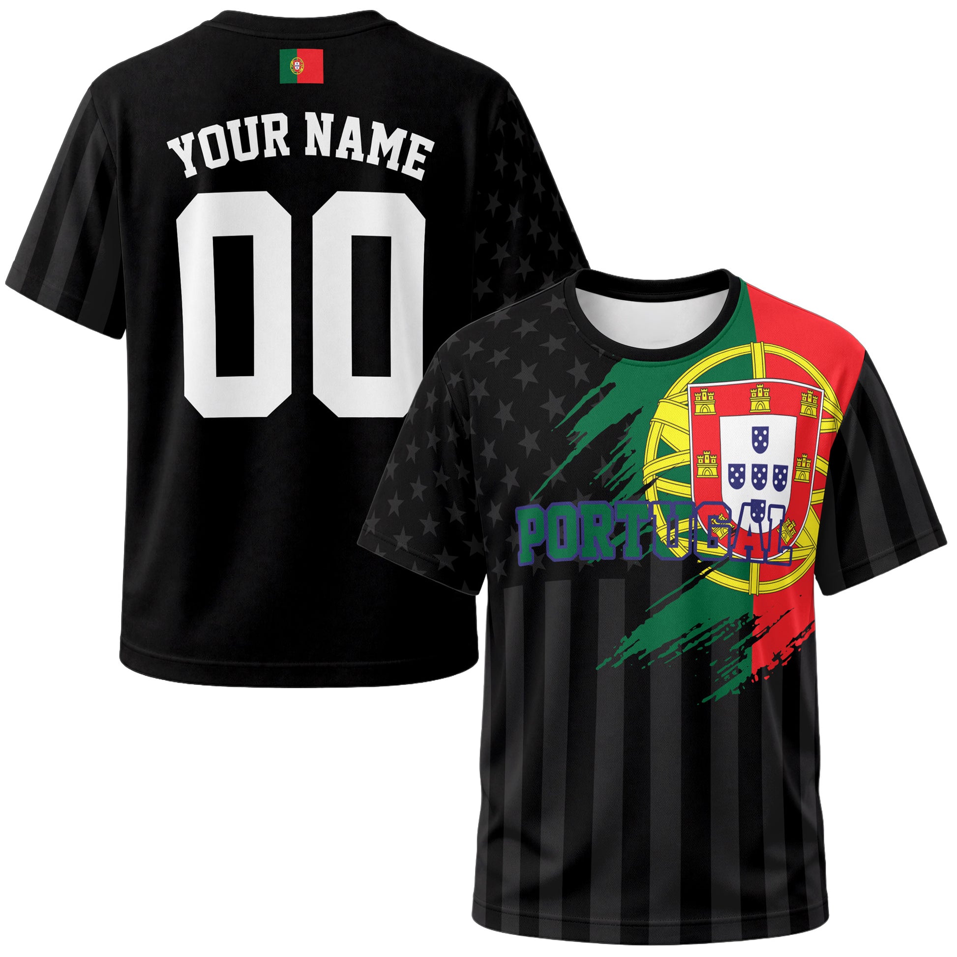 Custom Portugal Soccer Jersey Portuguese Fan Flag Black – Personalized Name Number