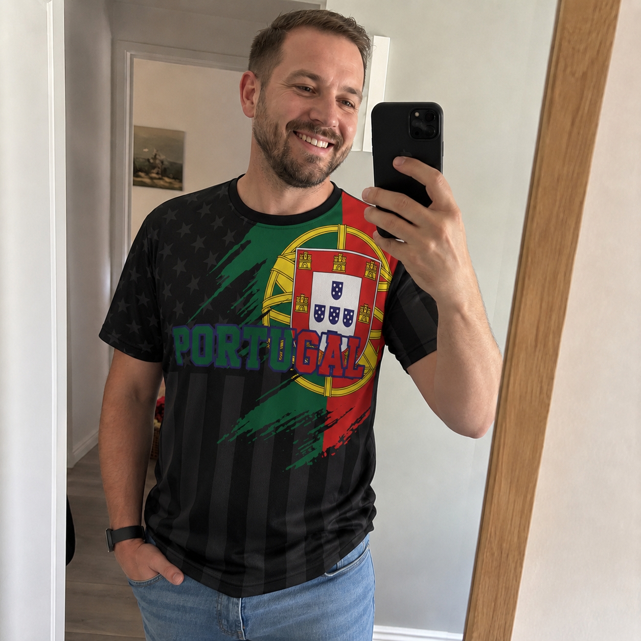 Custom Portugal Soccer Jersey Portuguese Fan Flag Black – Personalized Name Number