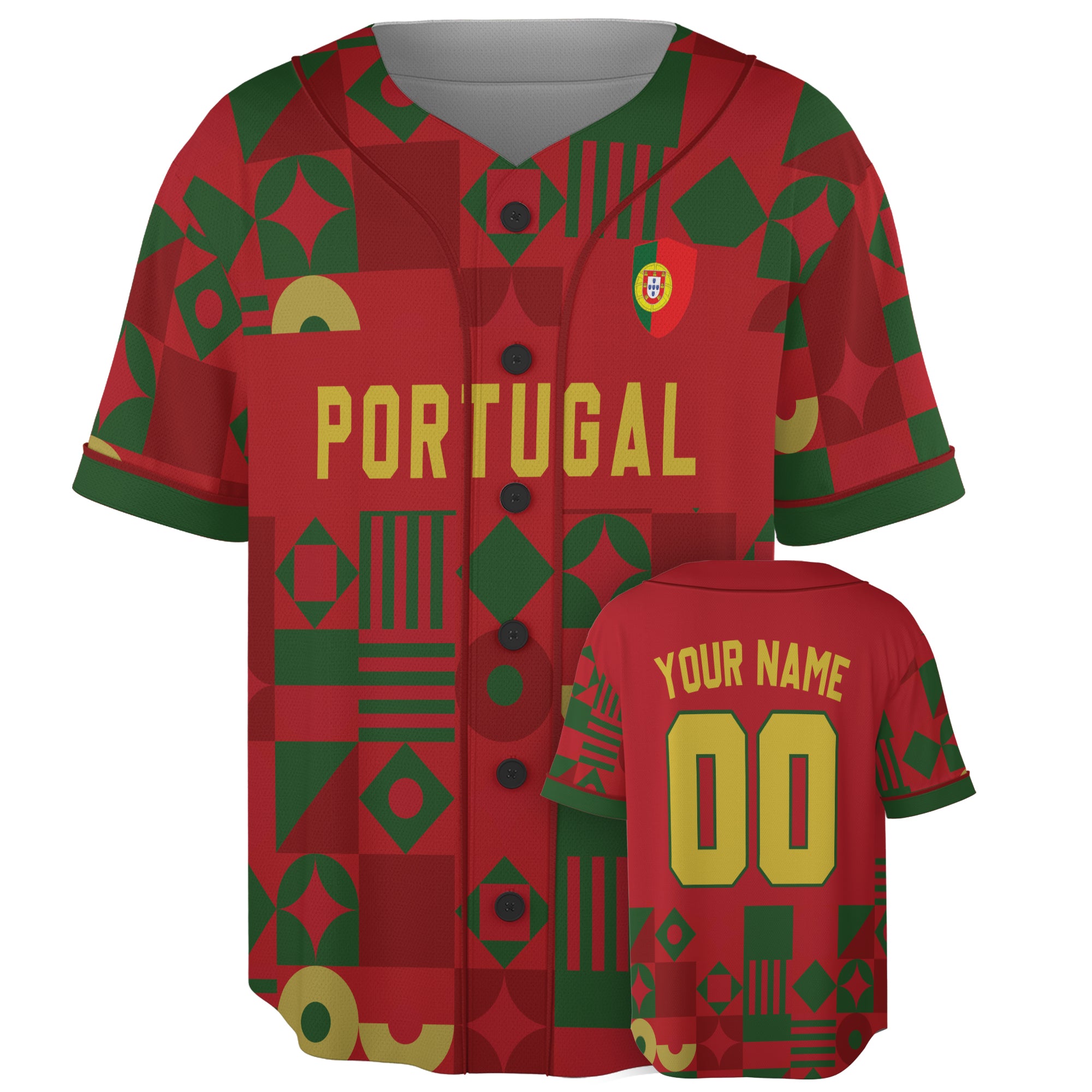 Custom Portugal Baseball Jersey Portuguese Fan Geometric Modern – Personalized Name Number