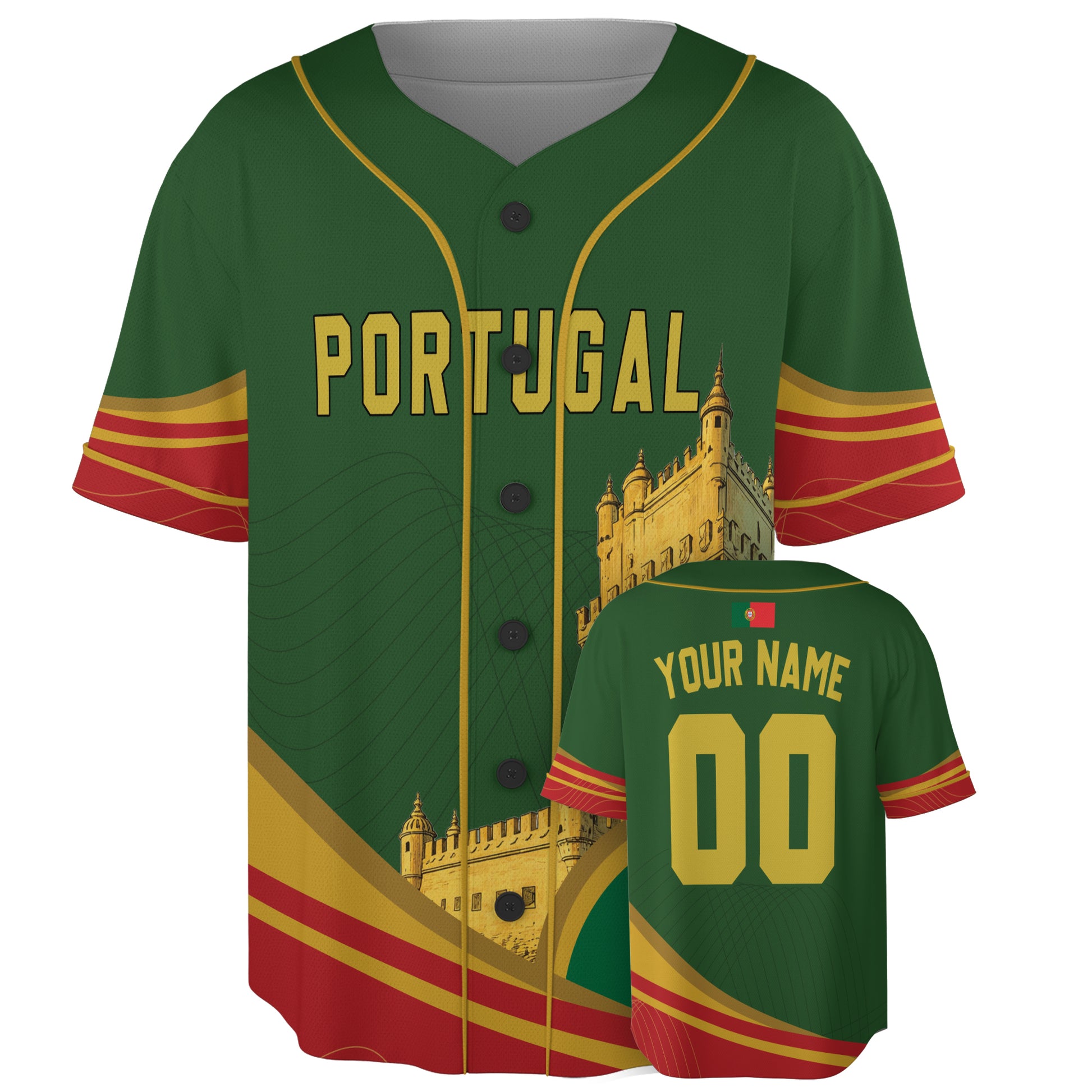 Custom Portugal Baseball Jersey Portuguese Fan Landmark Classic – Personalized Name Number