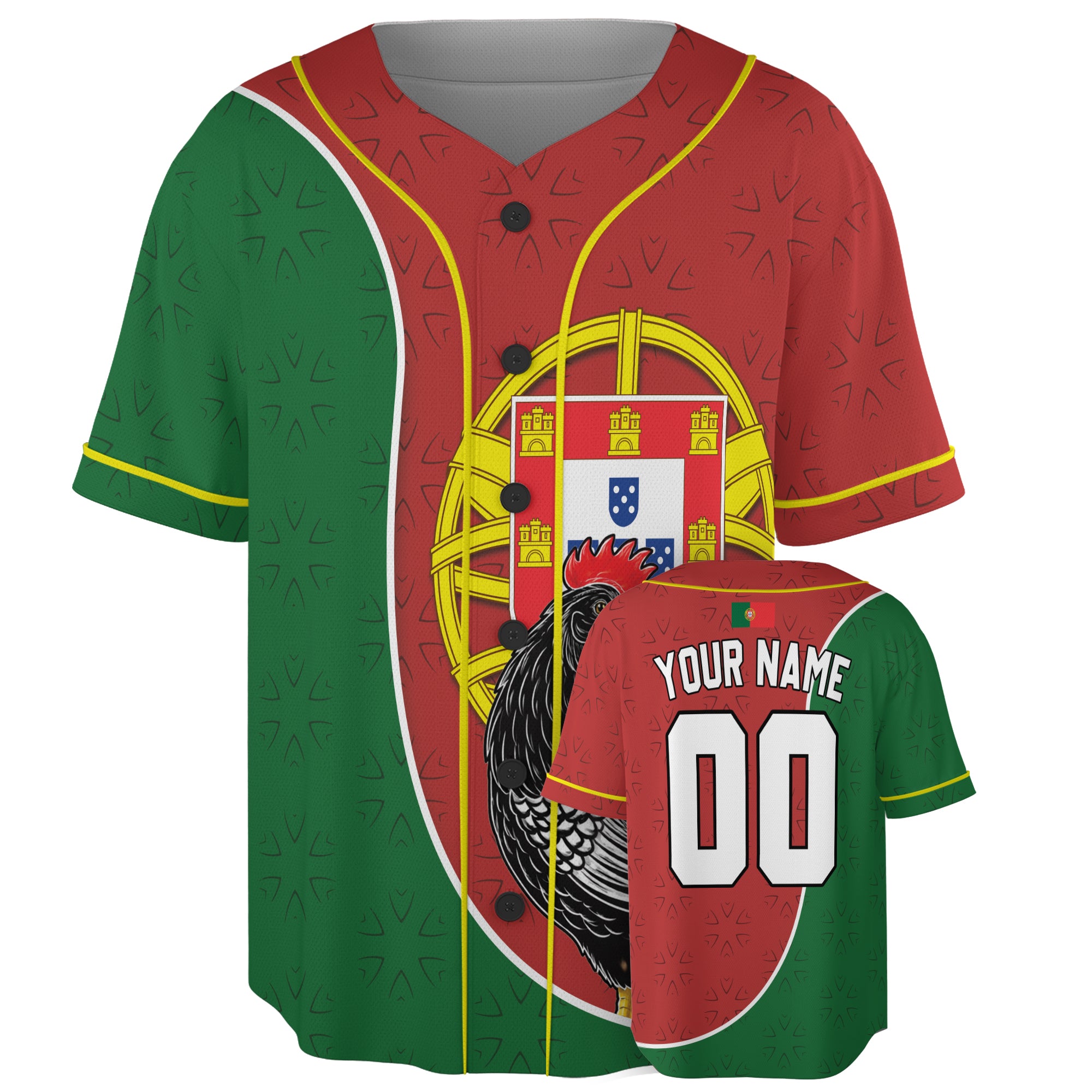 Custom Portugal Baseball Jersey Portuguese Fan Rooster Crest – Personalized Name Number
