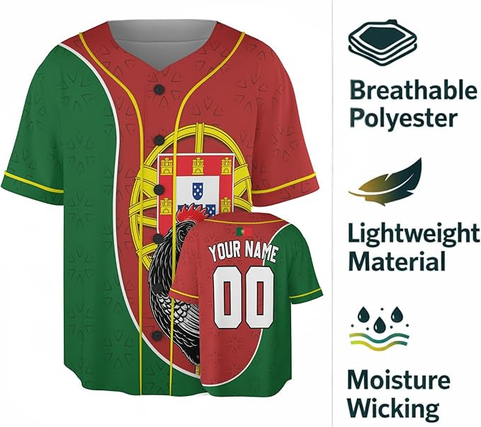 Custom Portugal Baseball Jersey Portuguese Fan Rooster Crest – Personalized Name Number