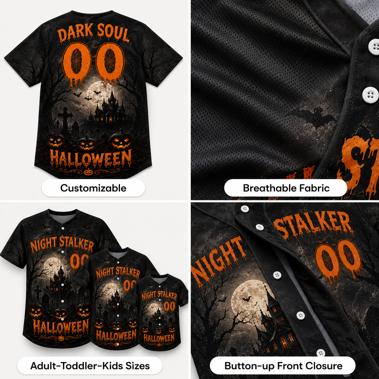 Custom Halloween Baseball Jersey - Black Nightmare Spider Name Number
