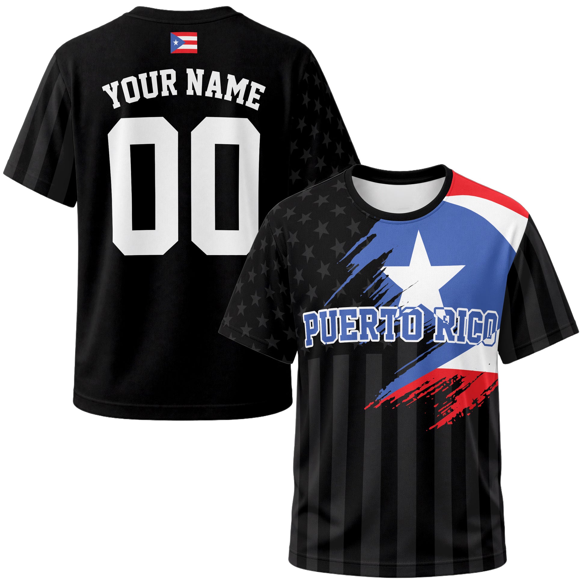 Custom Puerto Rico Soccer Jersey Puerto Rican Fan Flag Black – Personalized Name Number