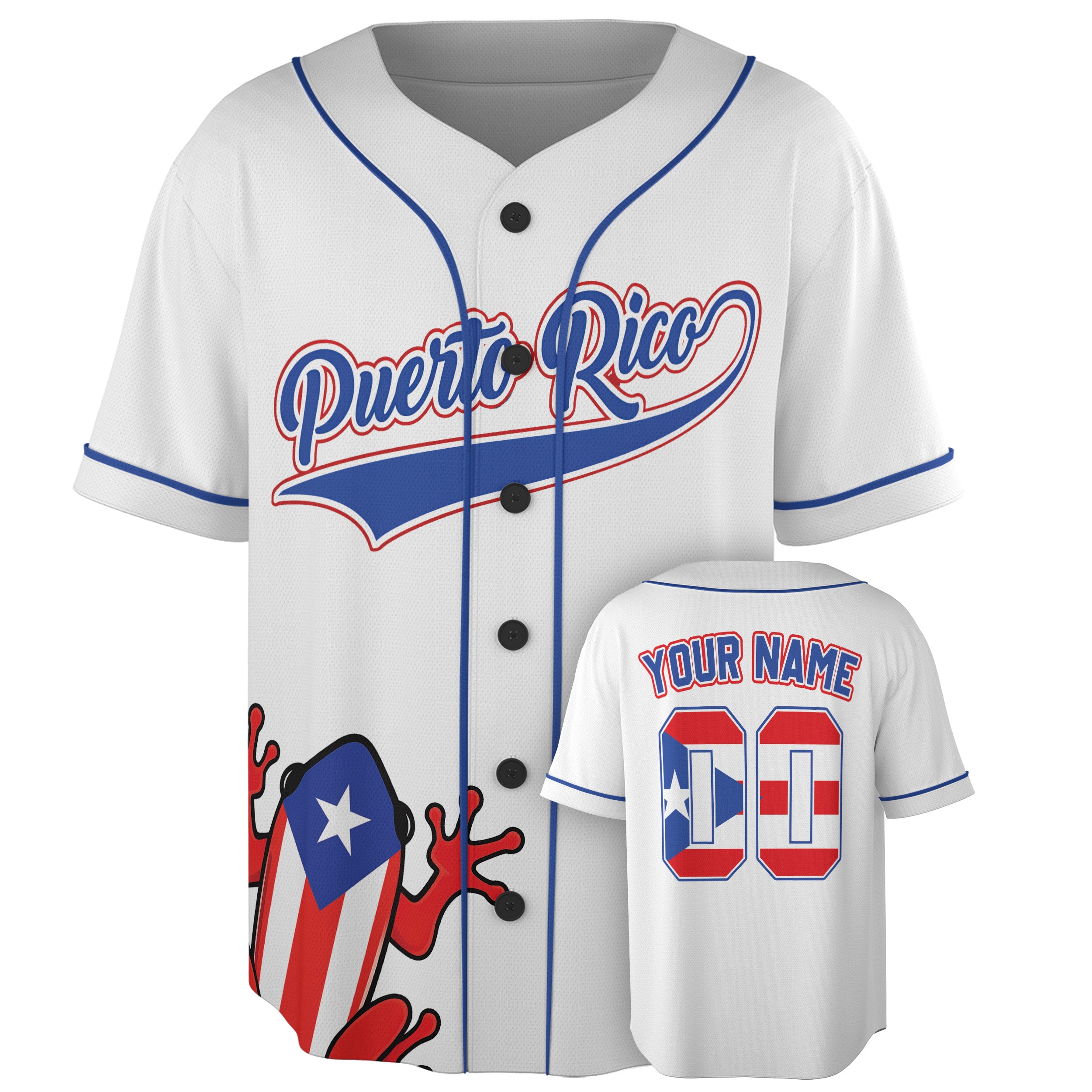 Custom Puerto Rico Baseball Jersey Puerto Rican Fan Coquí Script Classic – Personalized Name Number