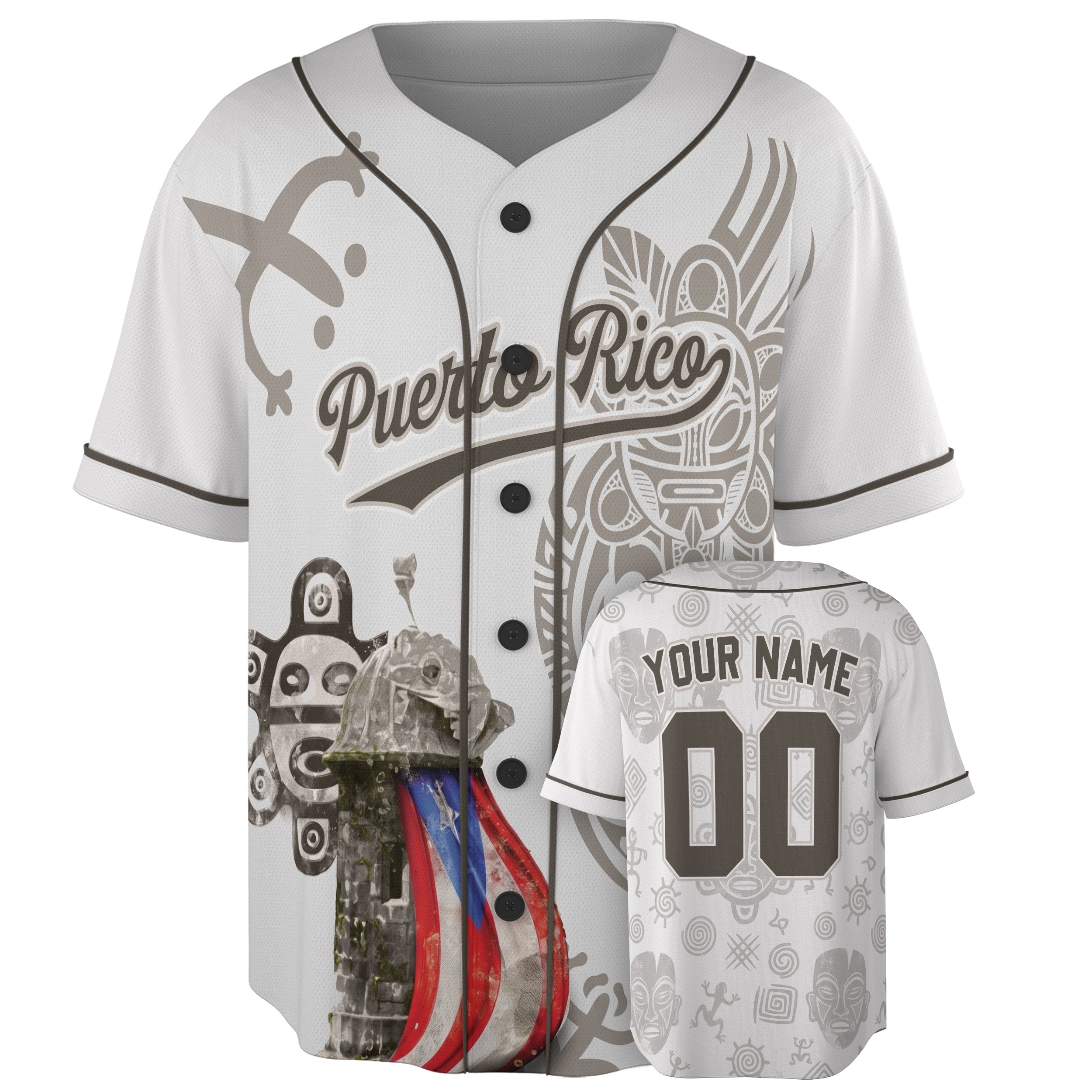 Custom Puerto Rico Baseball Jersey Puerto Rican Fan Heritage Totem – Personalized Name Number
