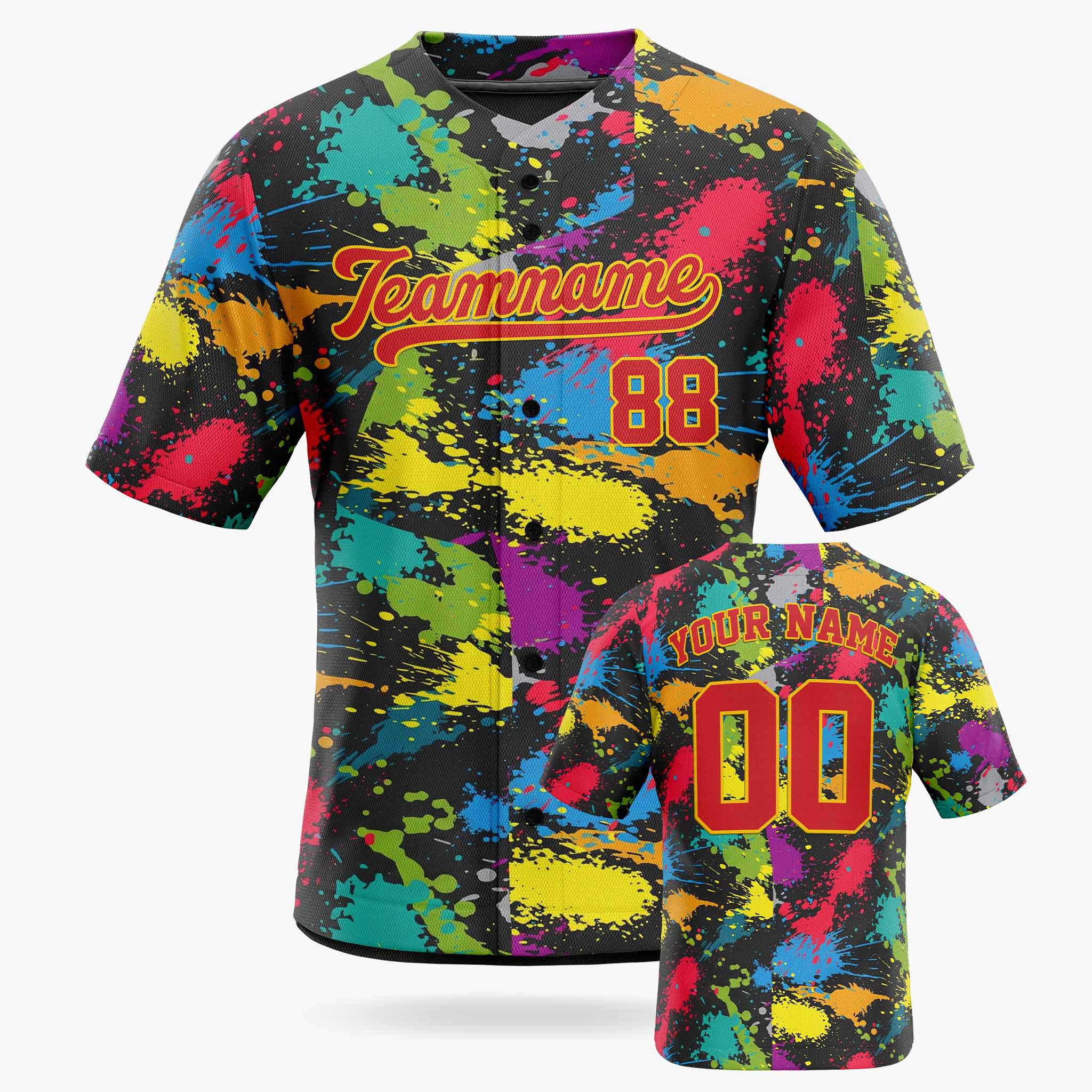 Custom Baseball Jersey Red and Gold Graffiti - Design Your Own