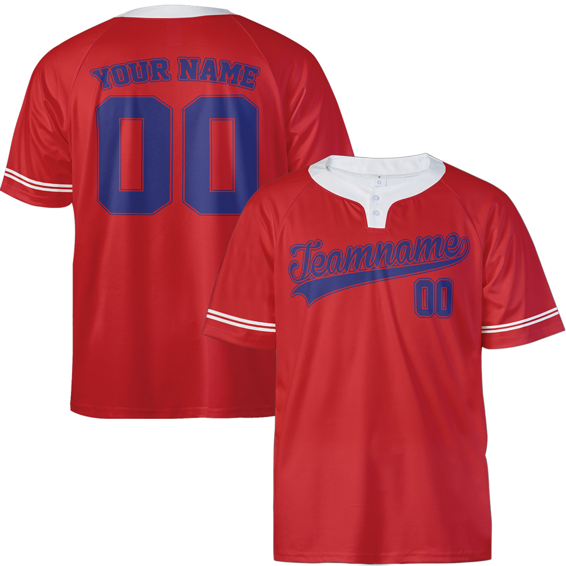 Custom Two Button Softball Jersey Red, White and Navy – Design Your Own