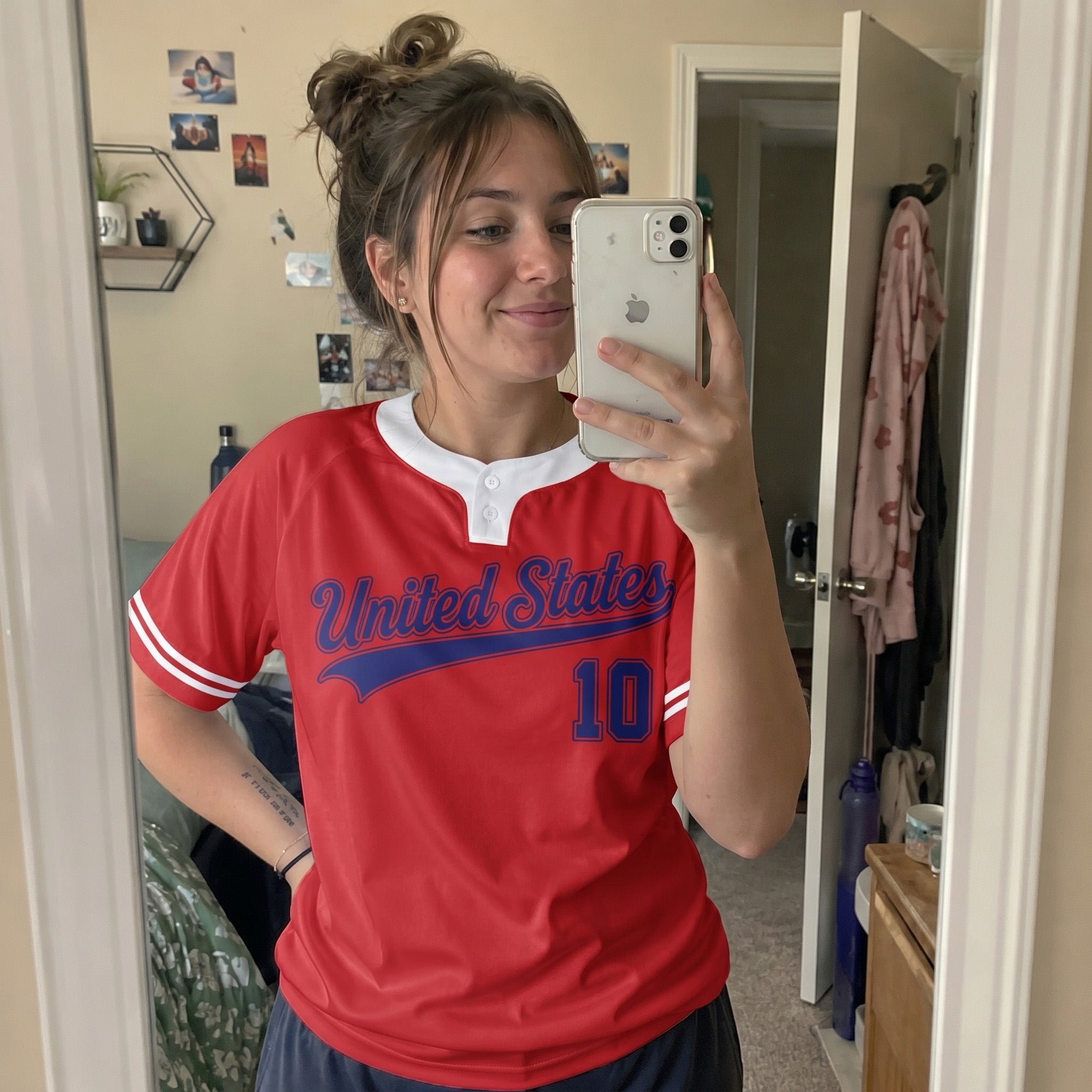 Custom Two Button Softball Jersey Red, White and Navy – Design Your Own