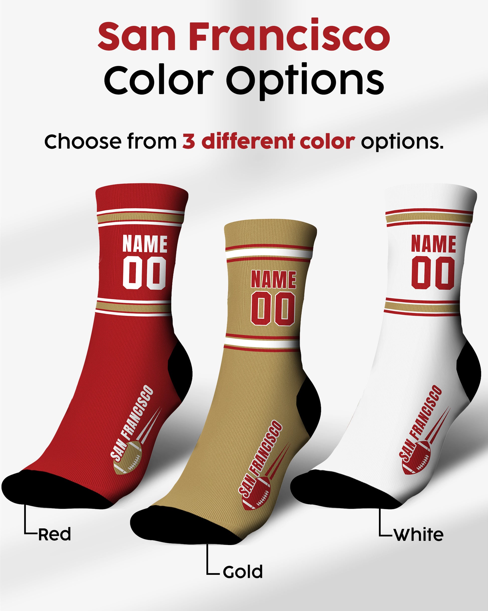 Custom City Sports Socks San Francisco Red - Personalized Name Number