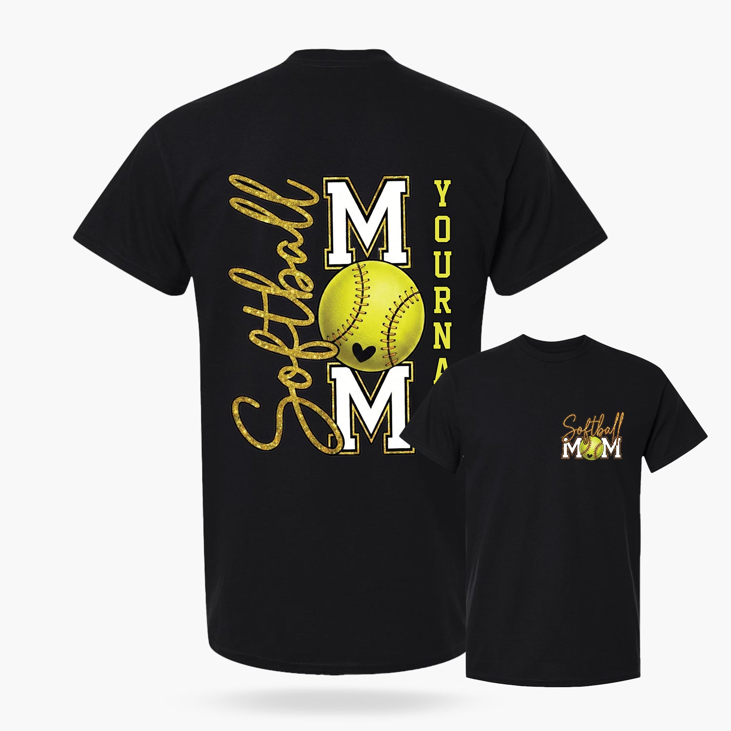 Custom T-Shirt Softball Mom Design Black - Personalized Name