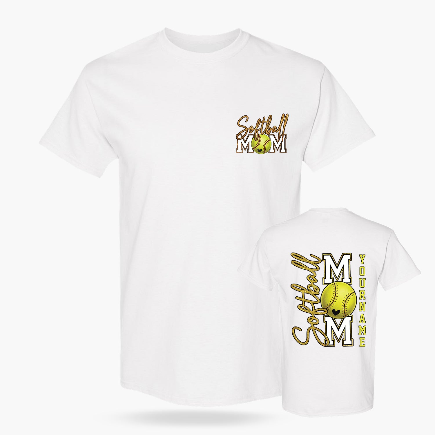 Custom T-Shirt Softball Mom Design White - Personalized Name
