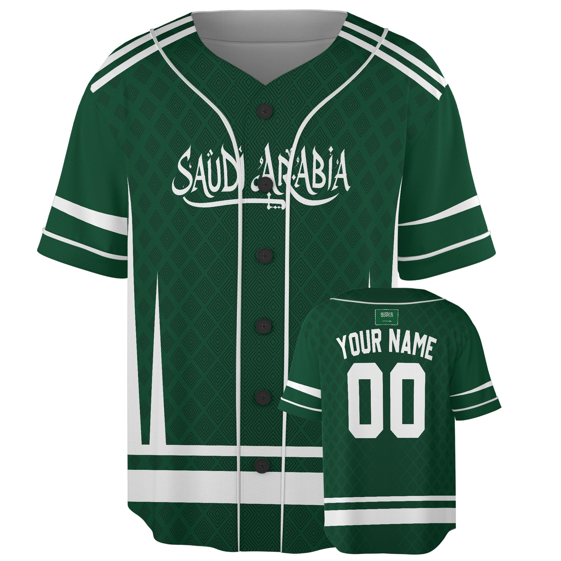Custom Saudi Arabia Baseball Jersey Saudi Fan Geometric Diamond – Personalized Name Number