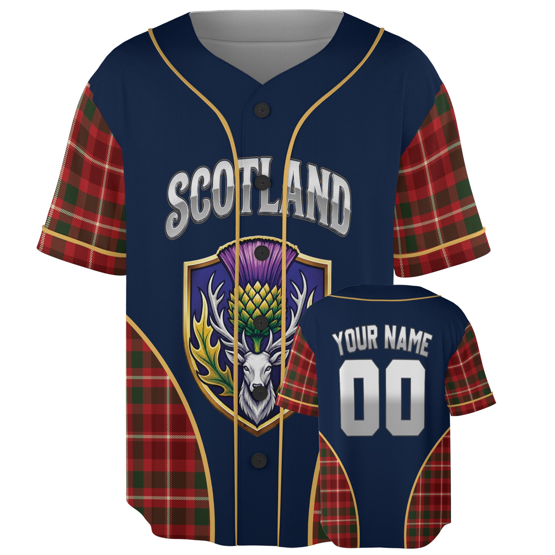 Custom Scotland Baseball Jersey Scottish Fan Plaid Crest – Personalized Name Number