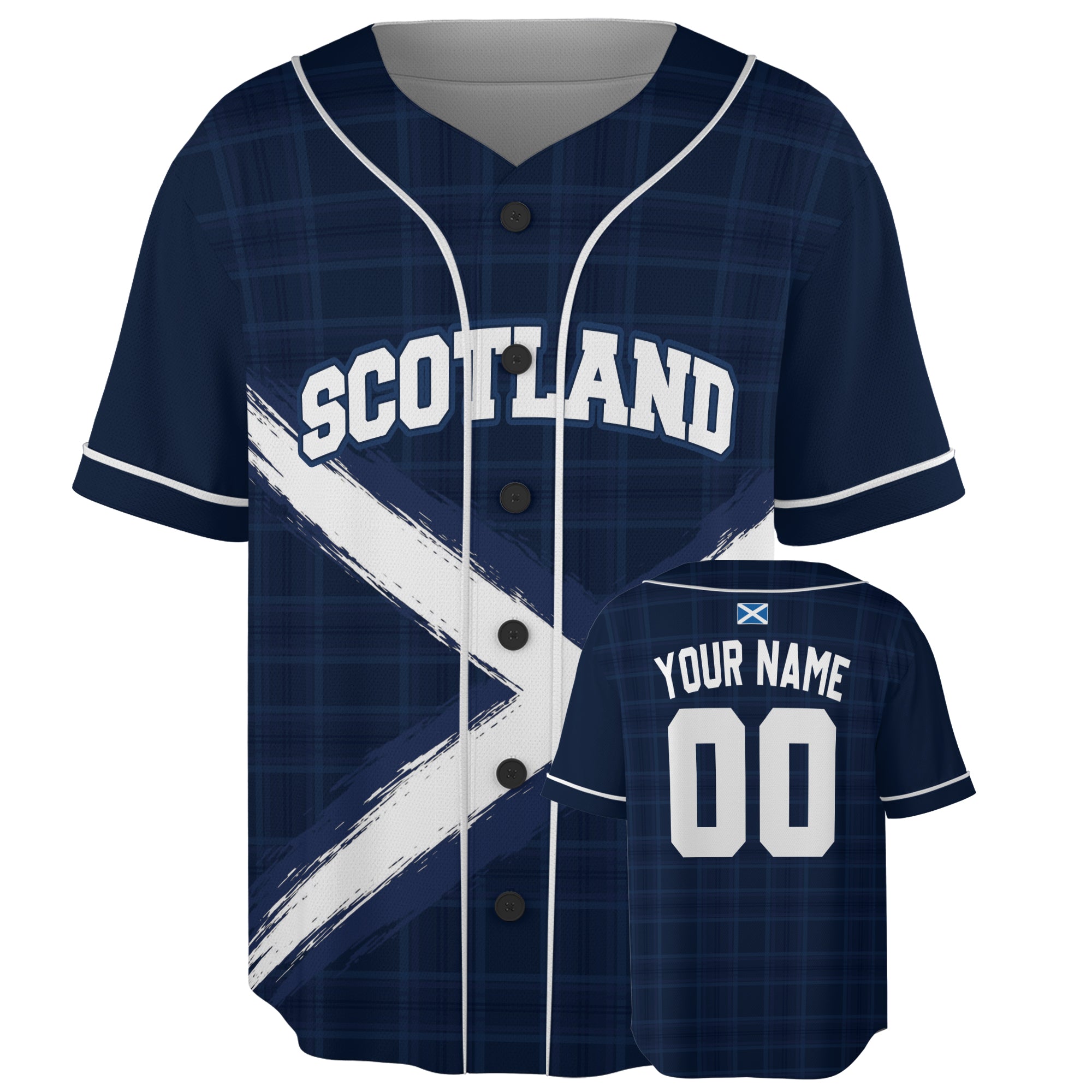 Custom Scotland Baseball Jersey Scottish Fan Brush Plaid – Personalized Name Number