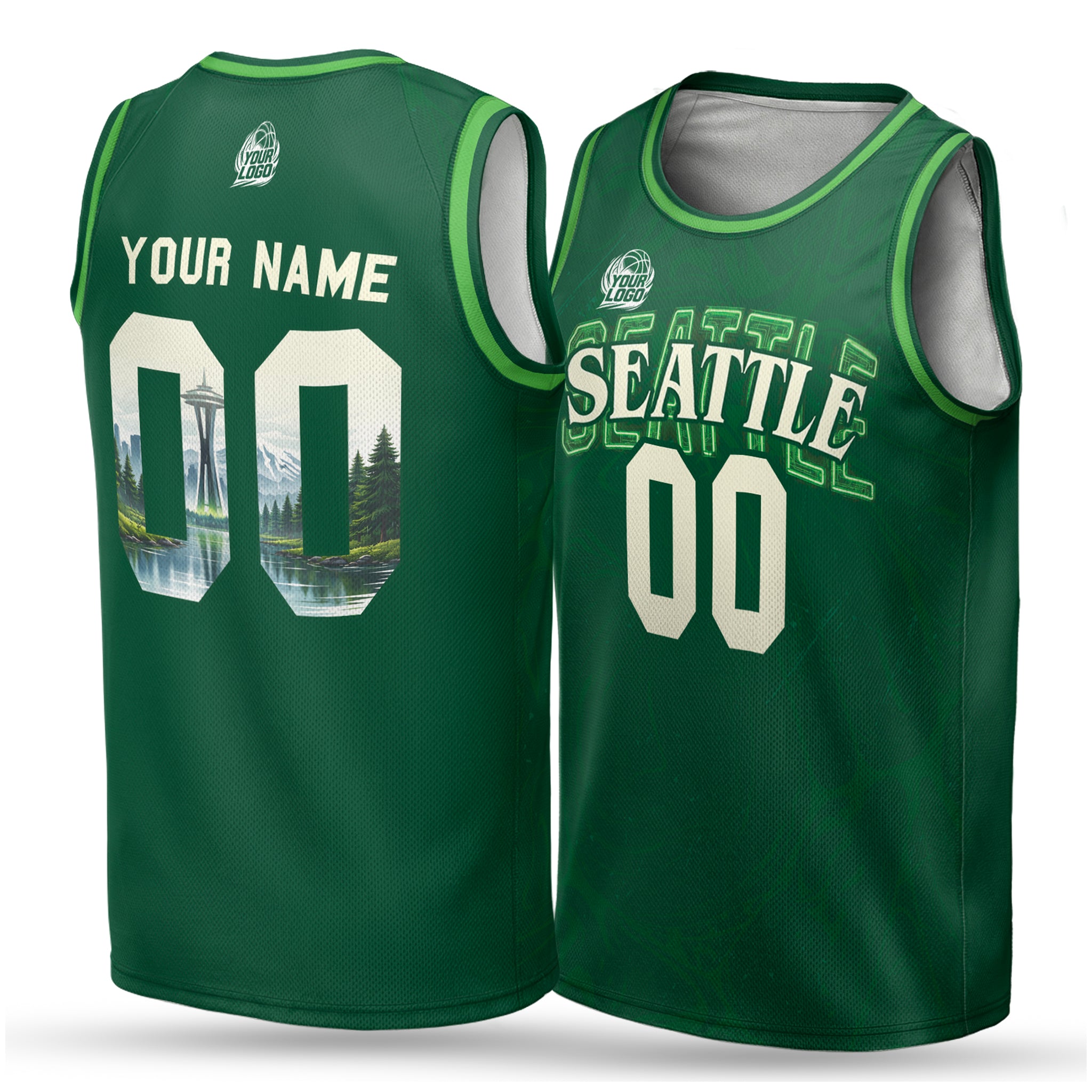 Custom City Basketball Jersey Seattle Design - Add Your Name and Number