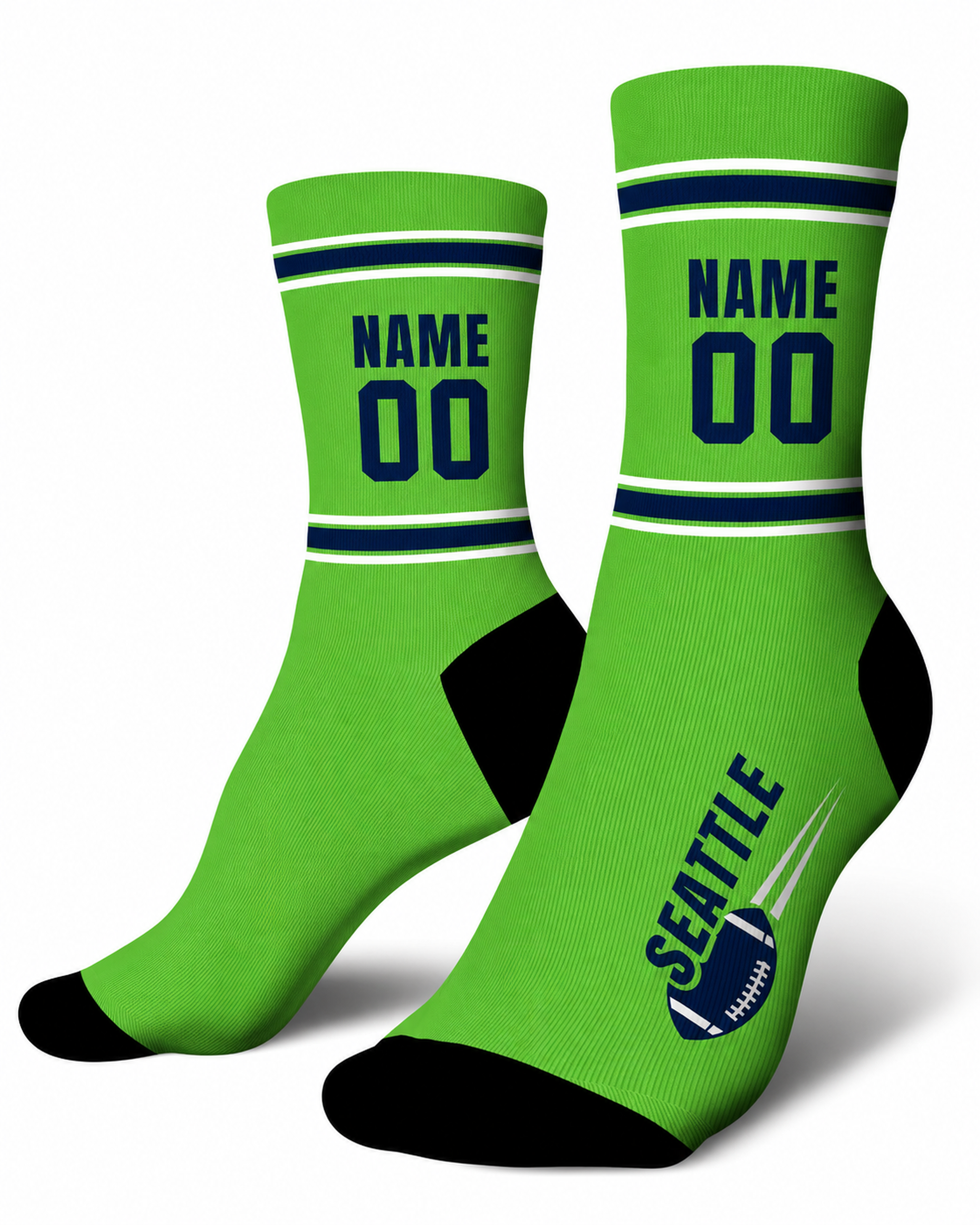 Custom City Sports Socks Seattle Green - Personalized Name Number
