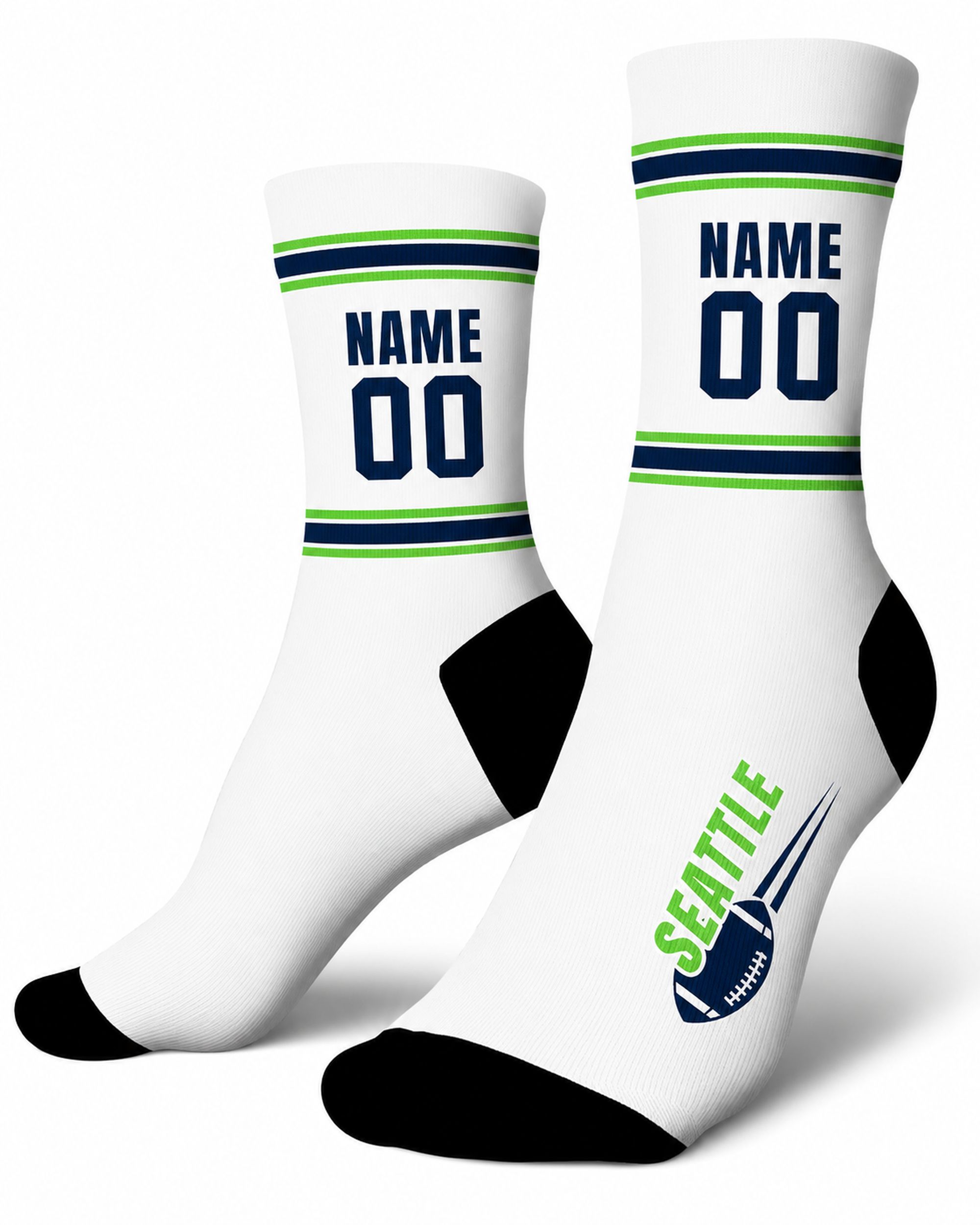 Custom City Sports Socks Seattle White - Personalized Name Number
