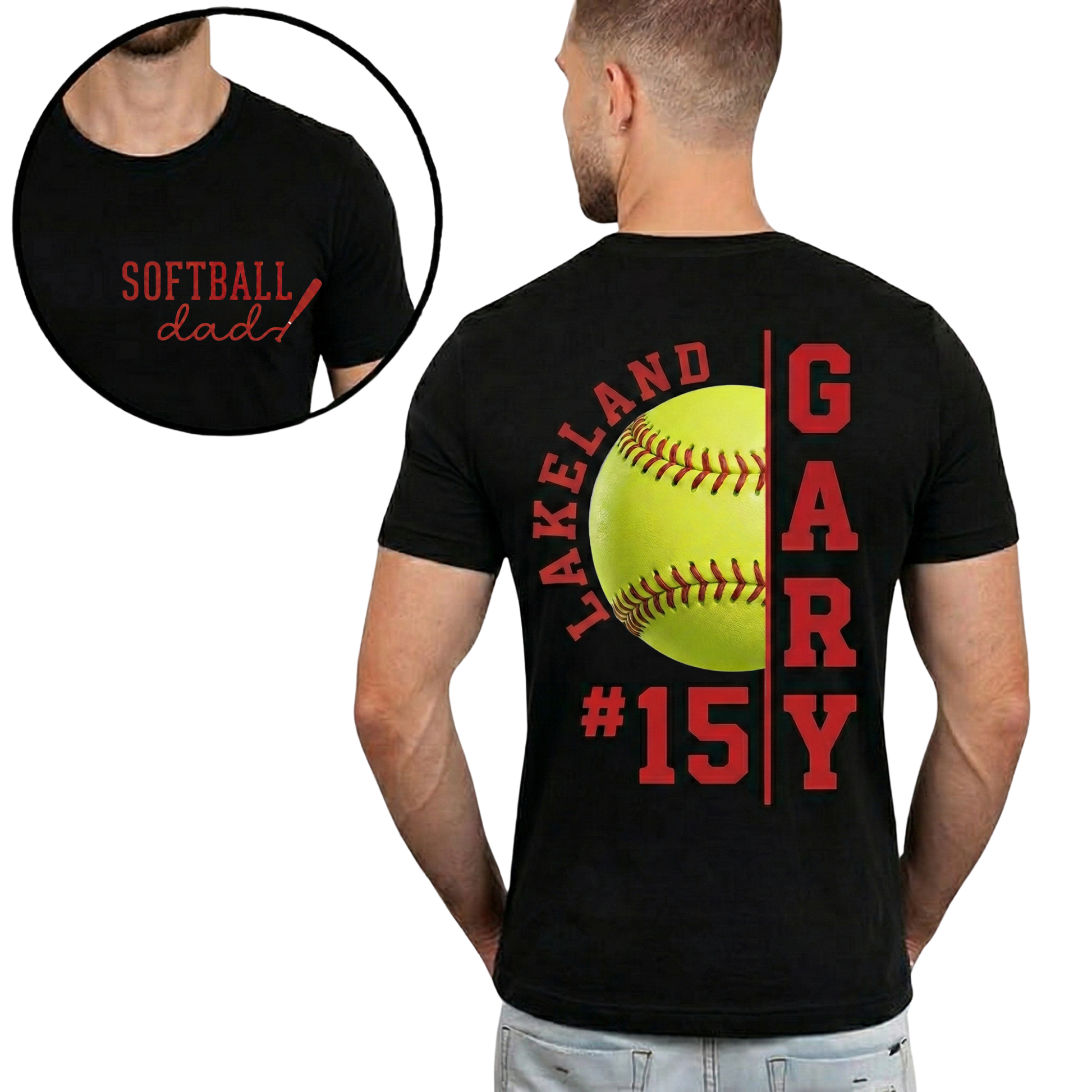 Custom T-Shirt Softball Dad Black - Personalized Name Number
