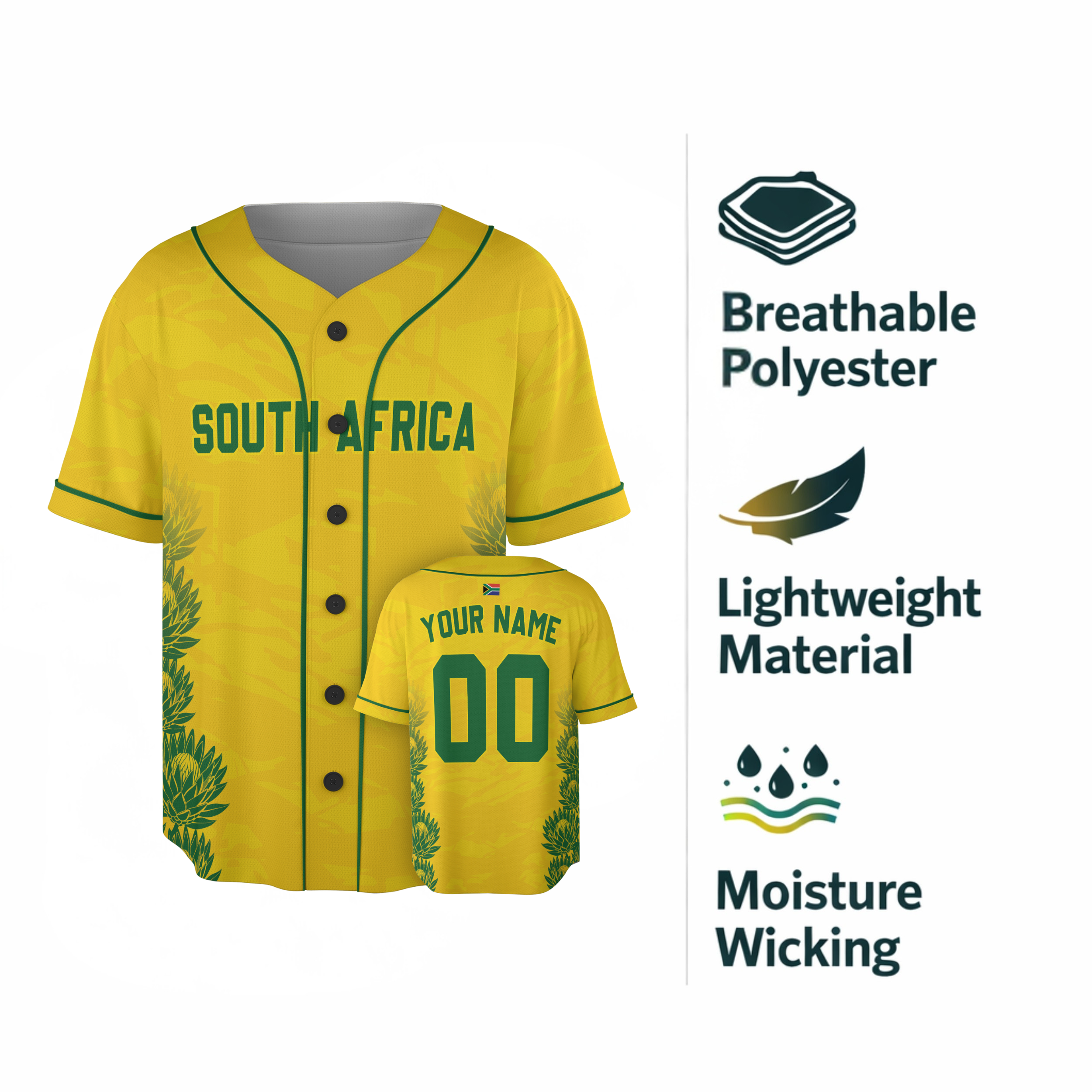 Custom South Africa Baseball Jersey South African Fan Halftone Pattern – Personalized Name Number