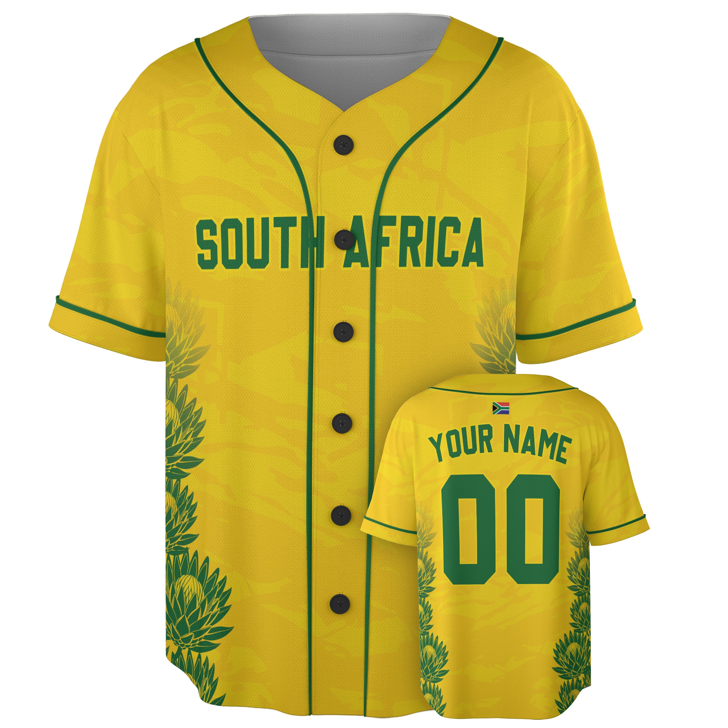 Custom South Africa Baseball Jersey South African Fan Floral Pattern – Personalized Name Number
