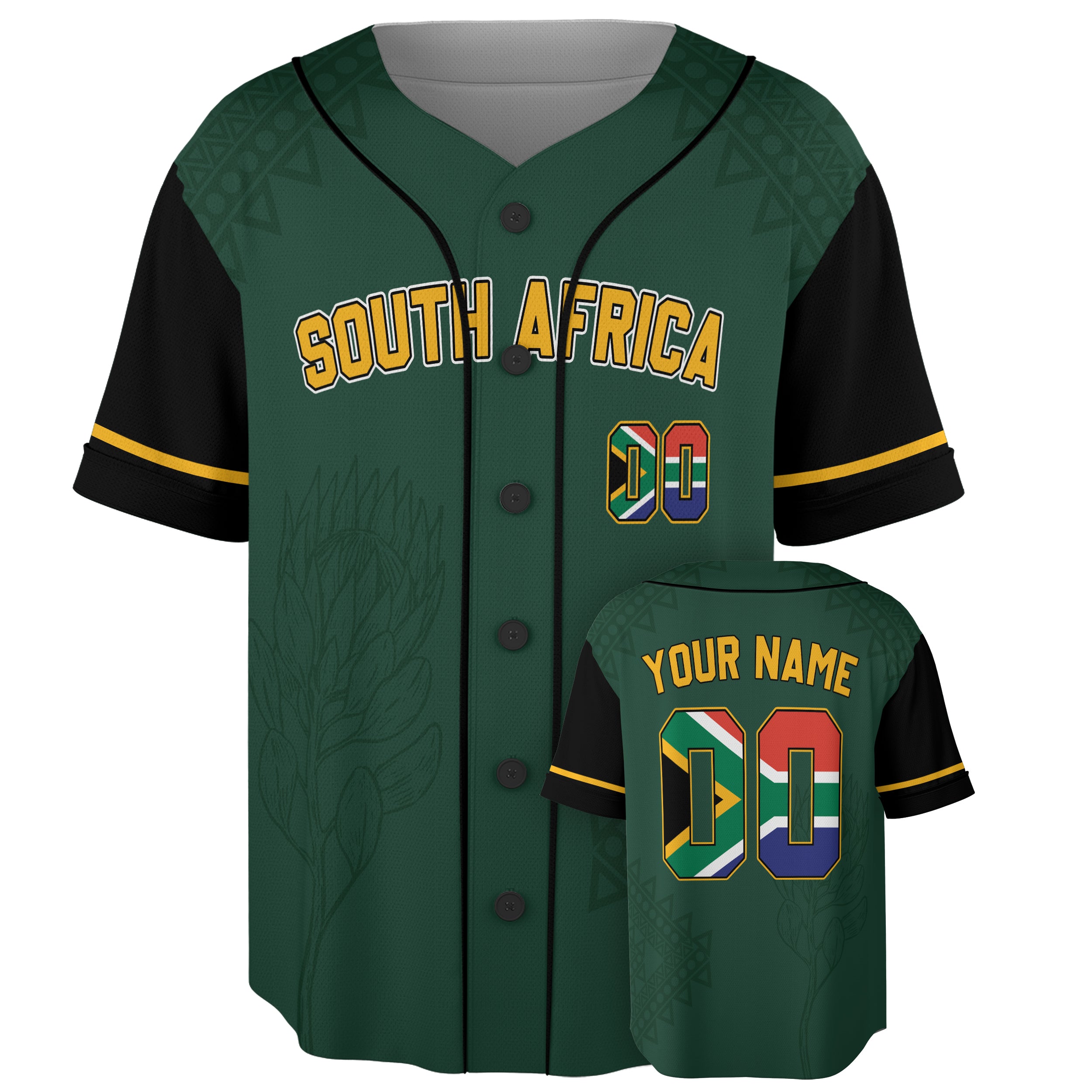 Custom South Africa Baseball Jersey South African Fan Heritage Pattern – Personalized Name Number