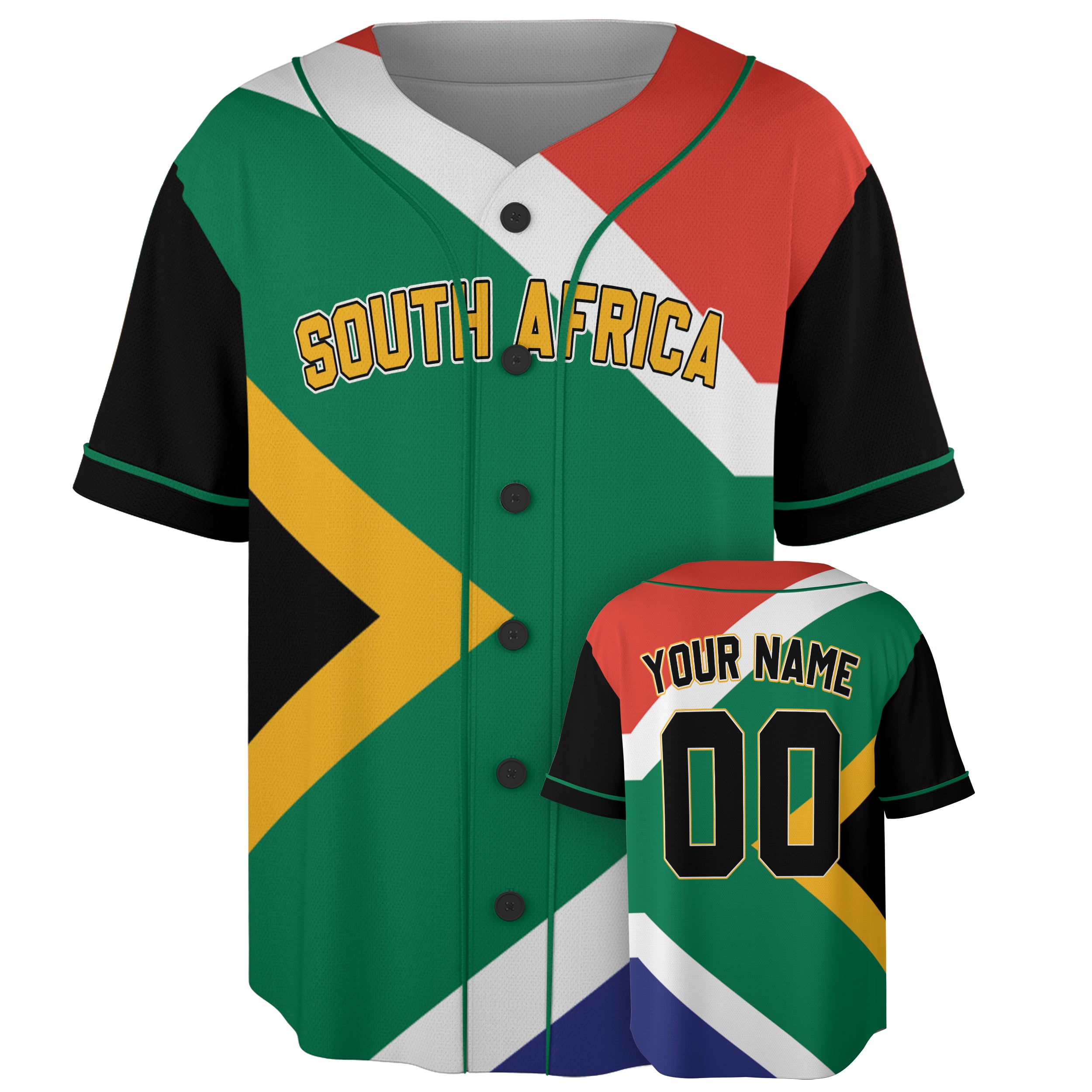 Custom South Africa Baseball Jersey South African Fan Flag Diagonal – Personalized Name Number