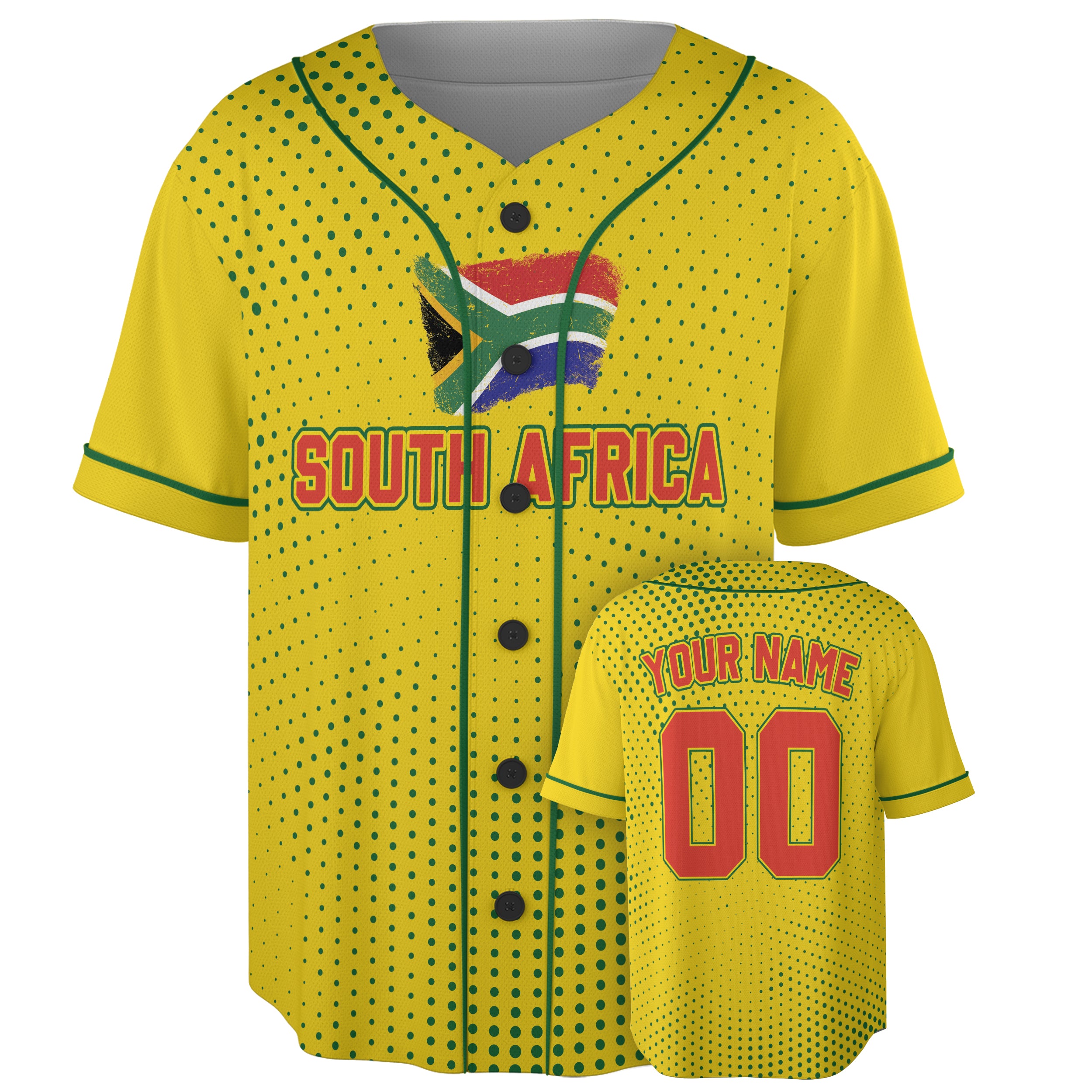 Custom South Africa Baseball Jersey South African Fan Halftone Pattern – Personalized Name Number