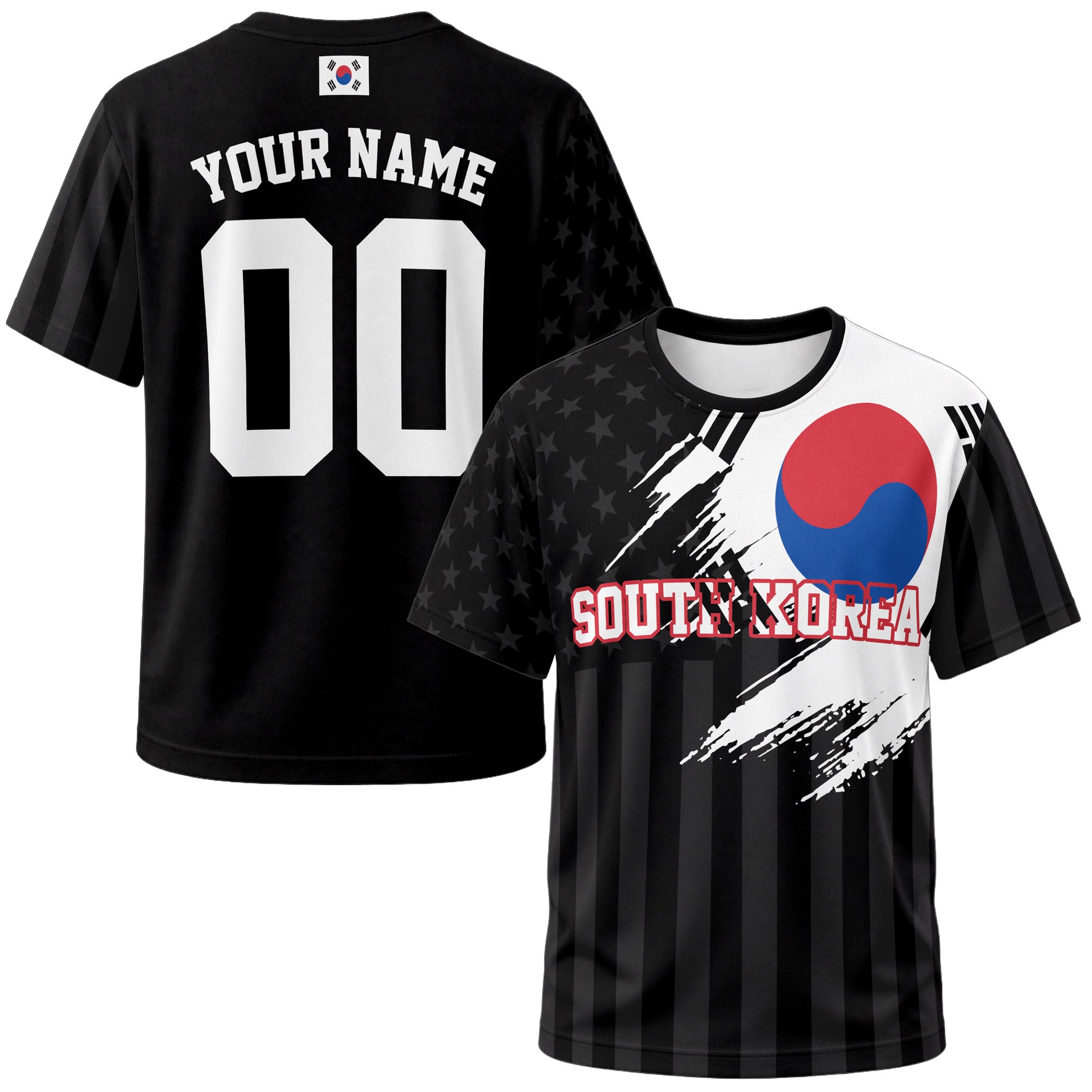 Custom Korea Soccer Jersey Korean Fan Flag Black – Personalized Name Number