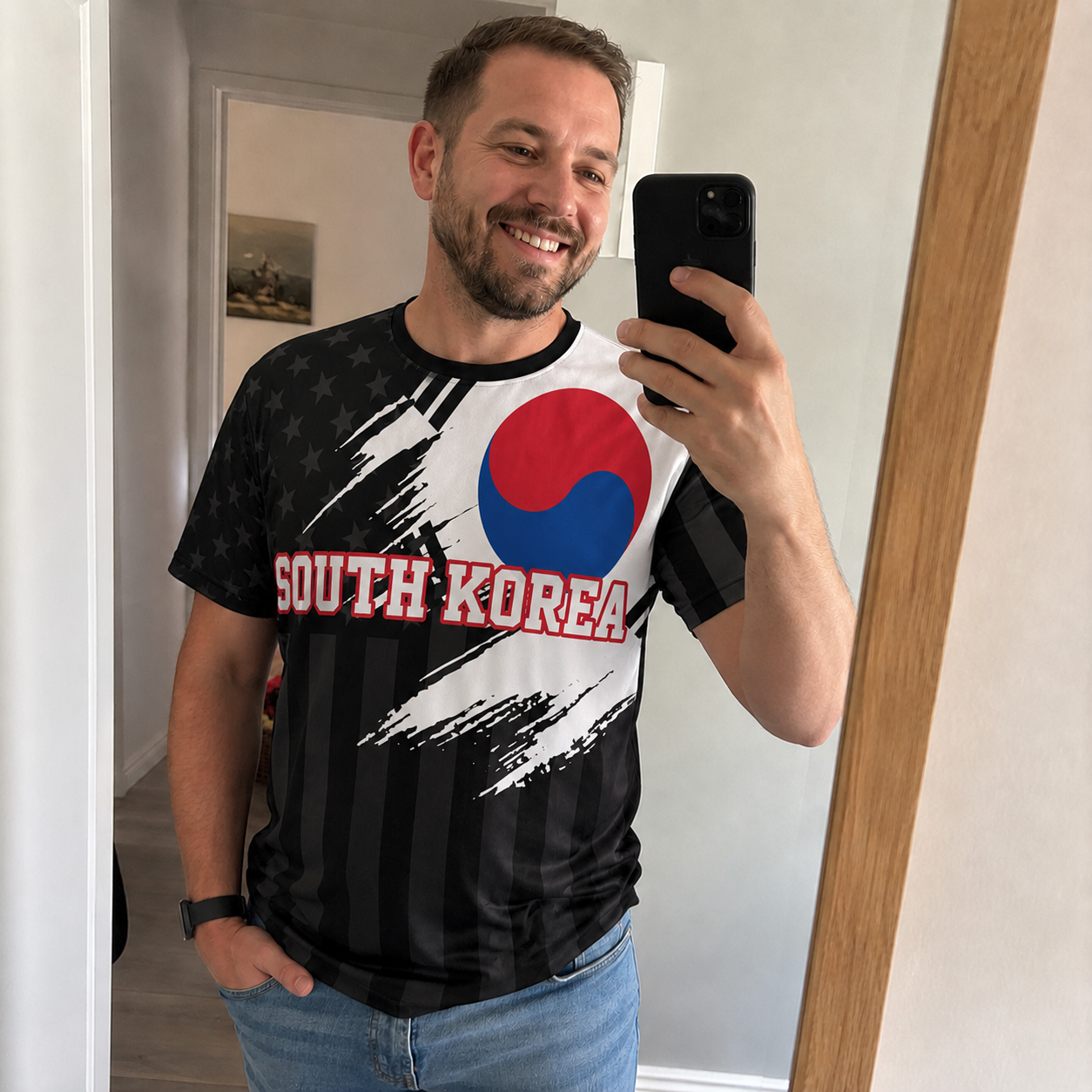 Custom Korea Soccer Jersey Korean Fan Flag Black – Personalized Name Number