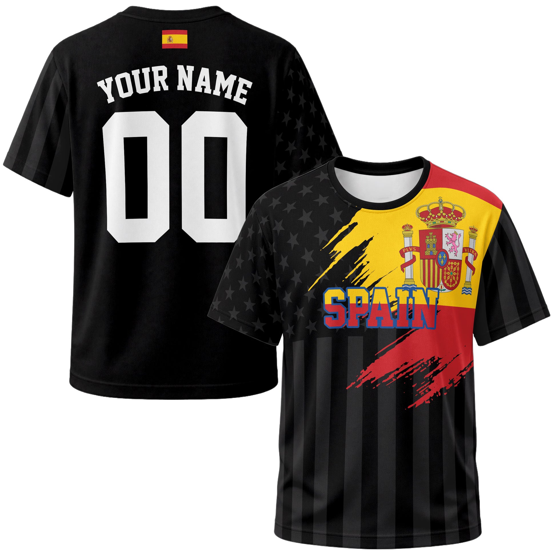 Custom Spain Soccer Jersey Spanish Fan Flag Black – Personalized Name Number