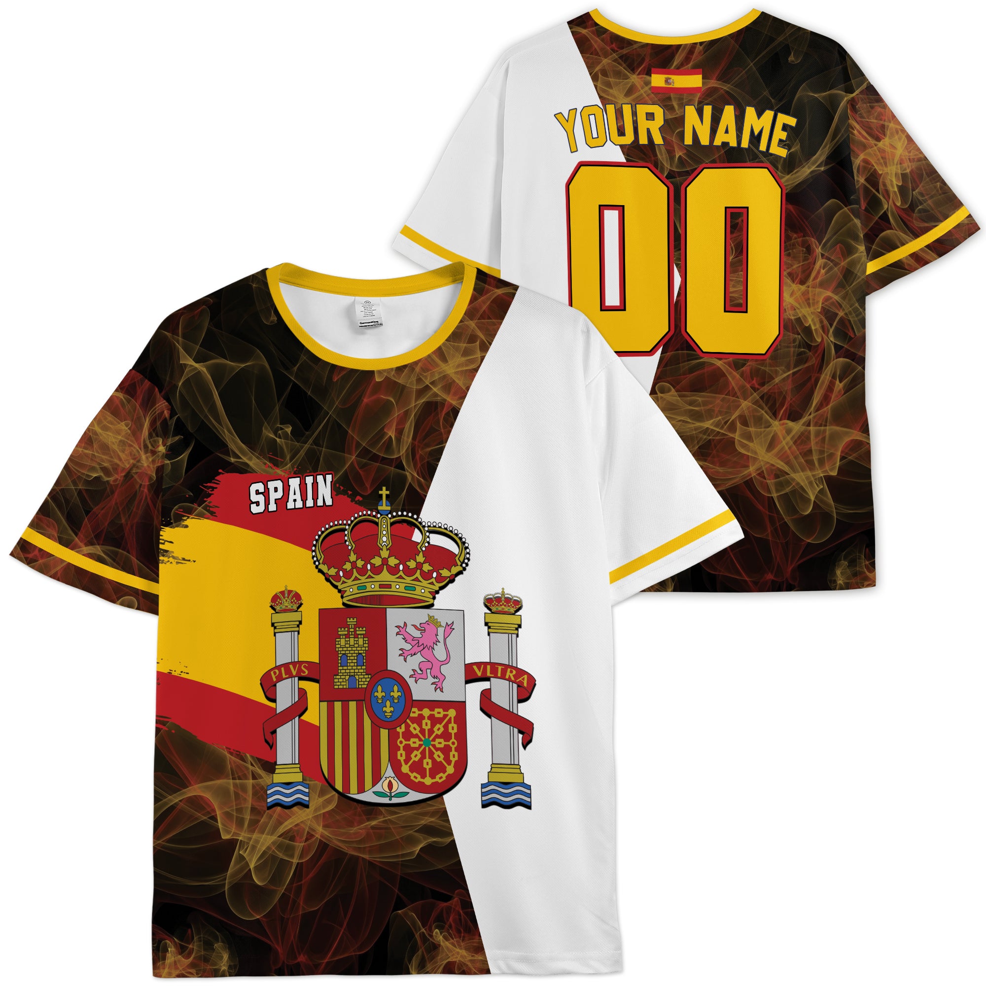 Custom Spain Soccer Jersey Spanish Fan Royal Fire Crest - Personalized Name Number