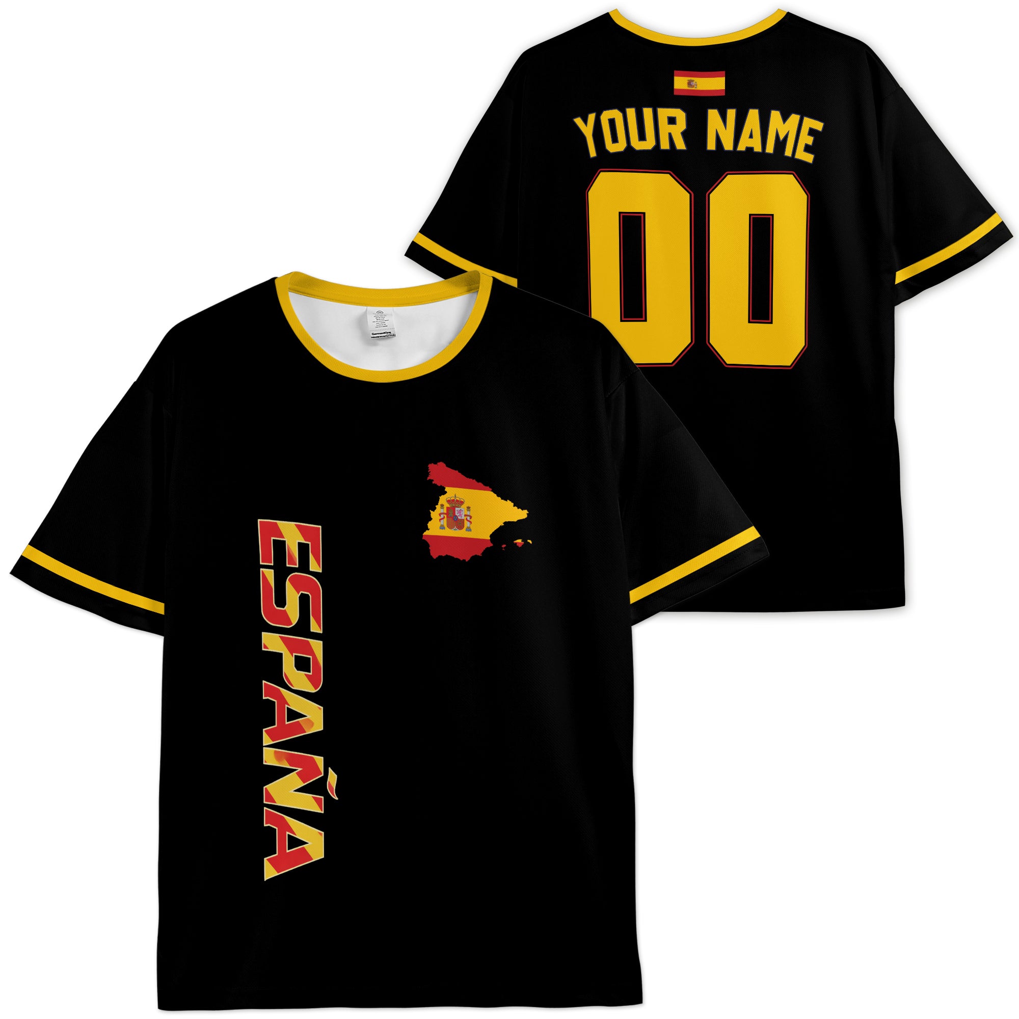 Custom Spain Soccer Jersey Spanish Fan Black Gold Classic - Personalized Name Number