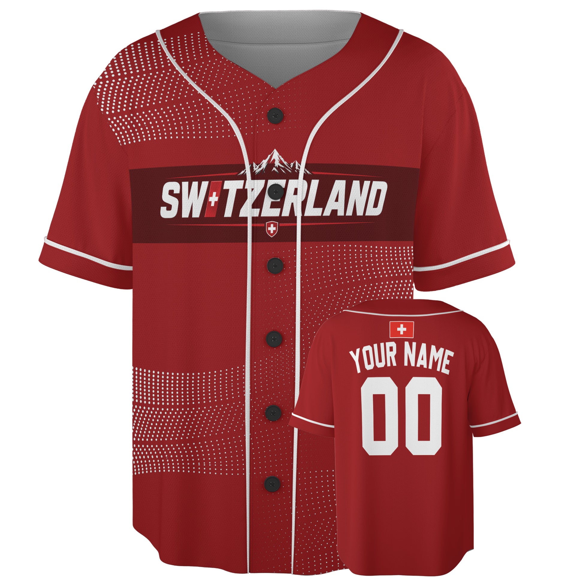 Custom Switzerland Baseball Jersey Swiss Fan Mountain – Personalized Name Number