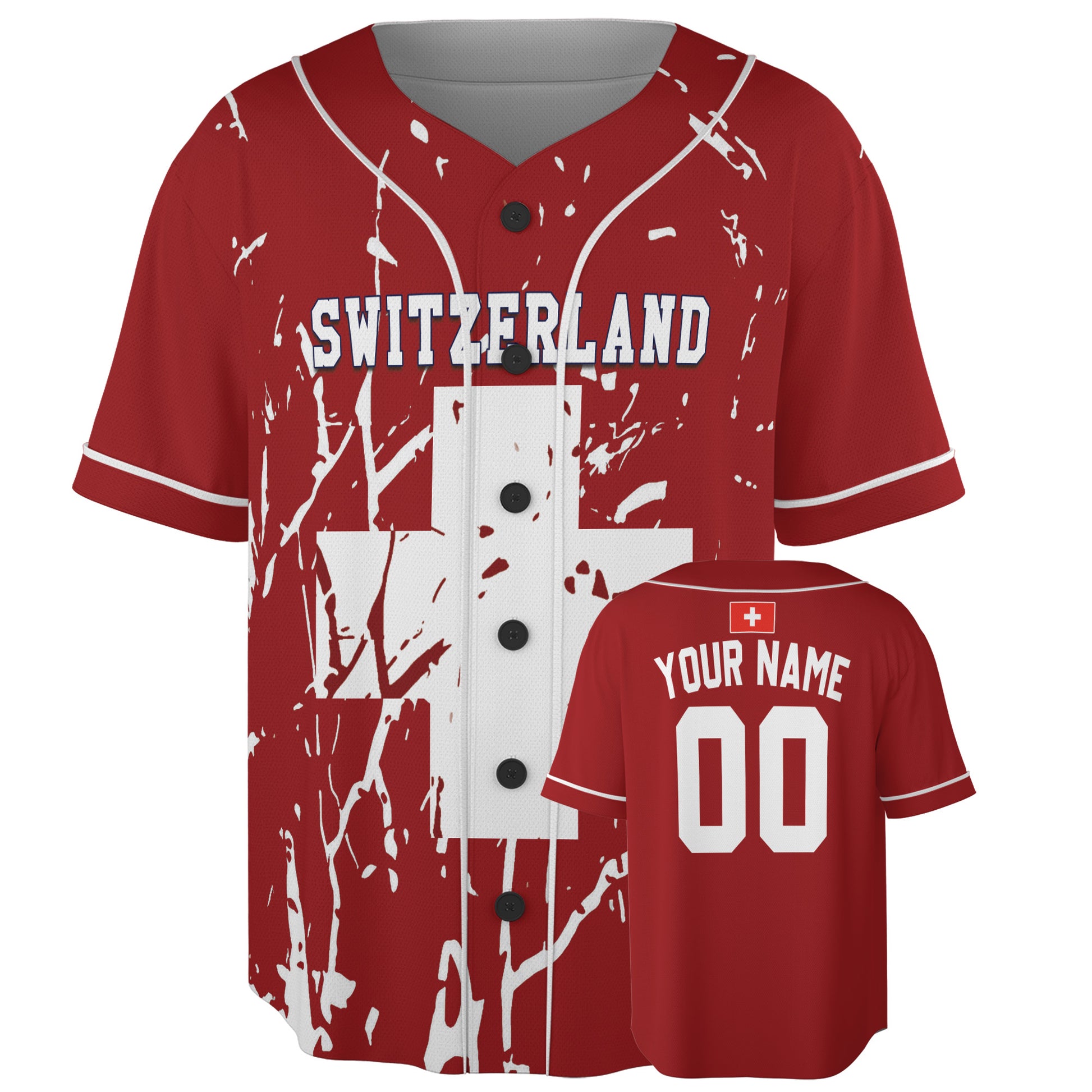 Custom Switzerland Baseball Jersey Swiss Fan Cross Splash – Personalized Name Number
