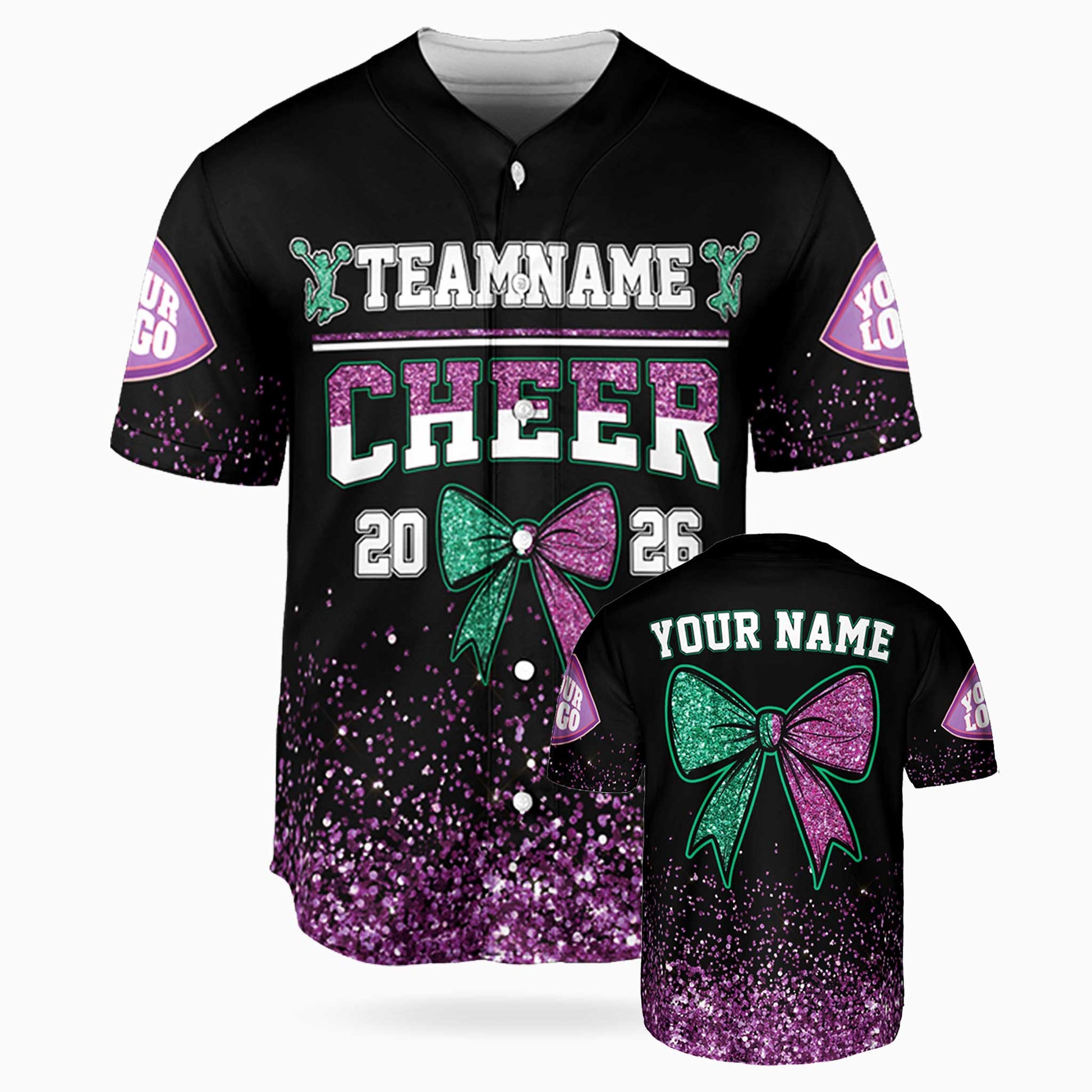 Custom Cheer Baseball Jersey Bow Design Teal and Pink - Design Your Own