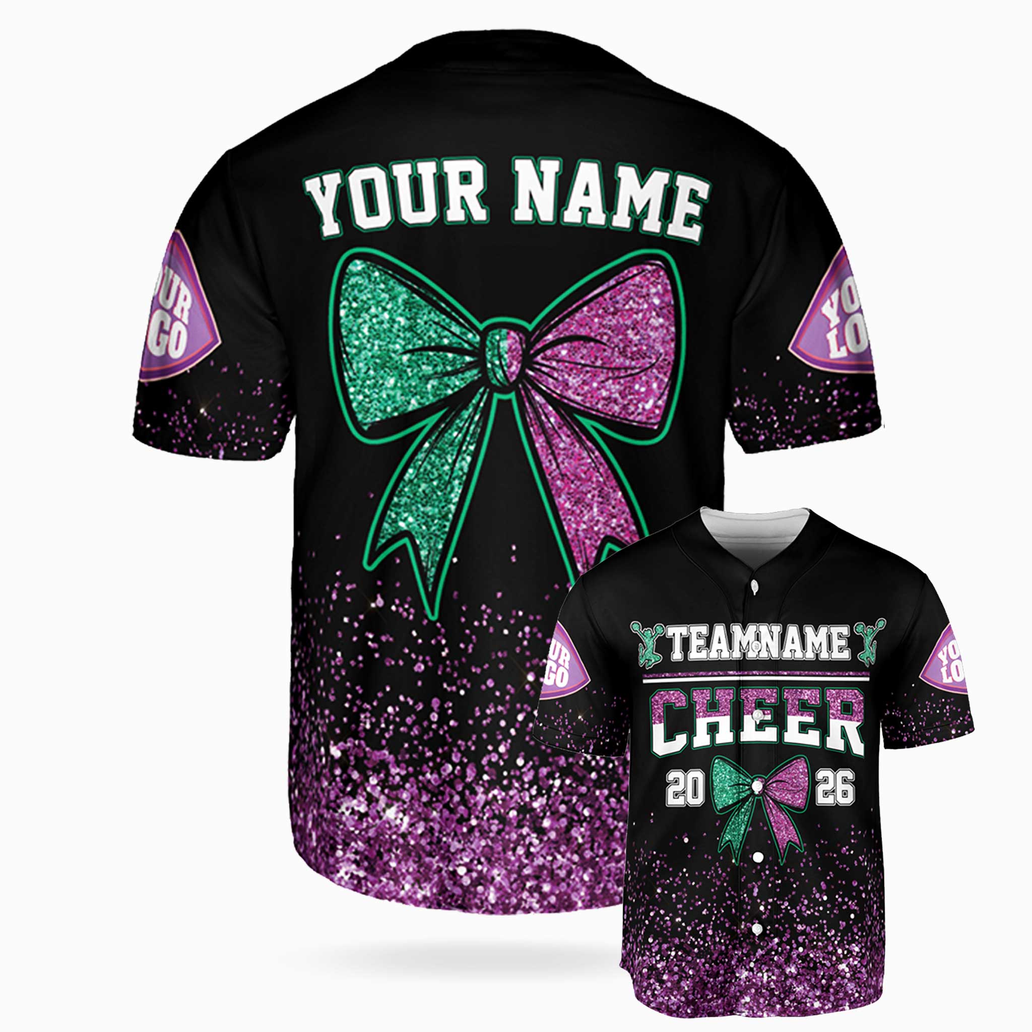 Custom Cheer Baseball Jersey Bow Design Teal and Pink - Design Your Own