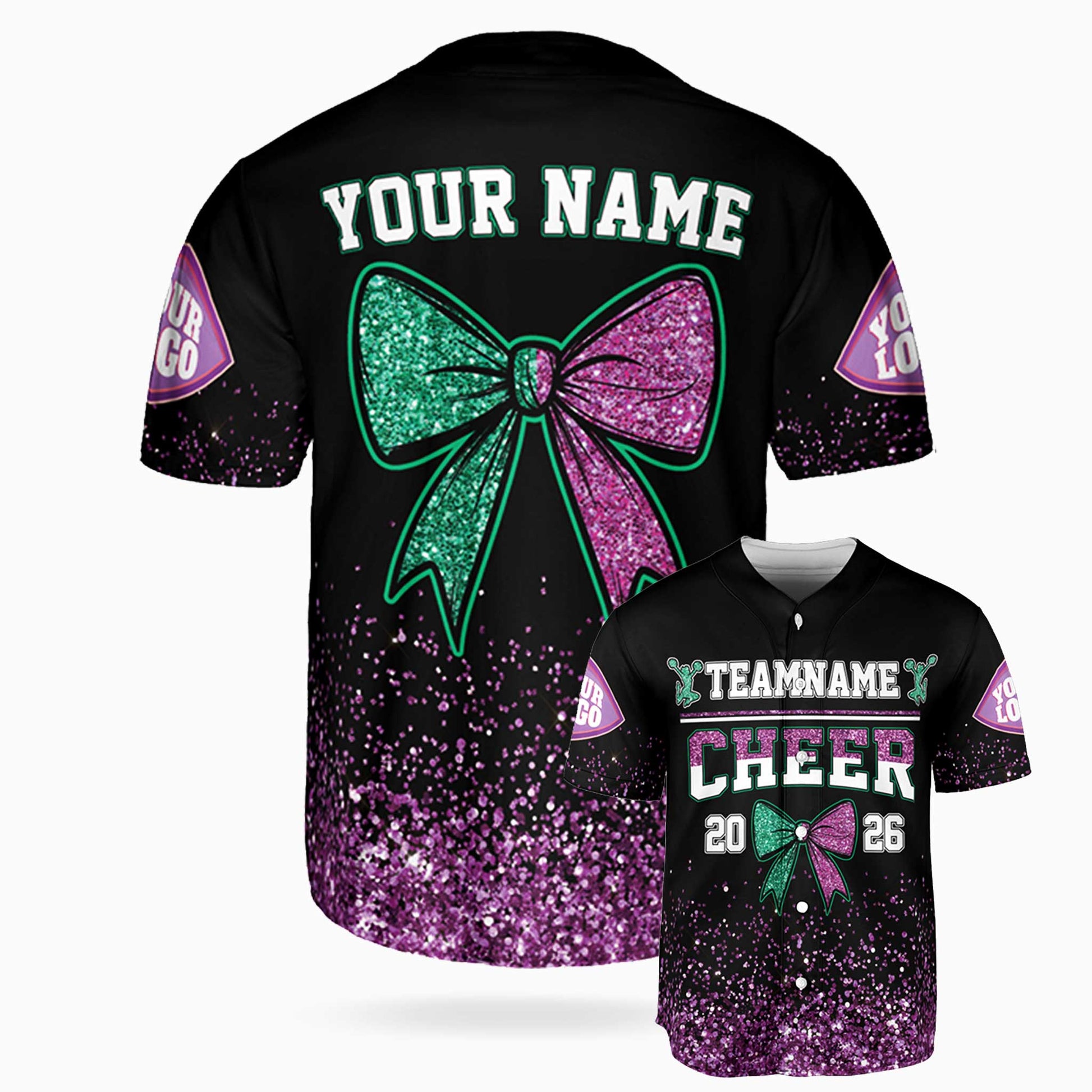 Custom Cheer Baseball Jersey Bow Design Teal and Pink - Design Your Own